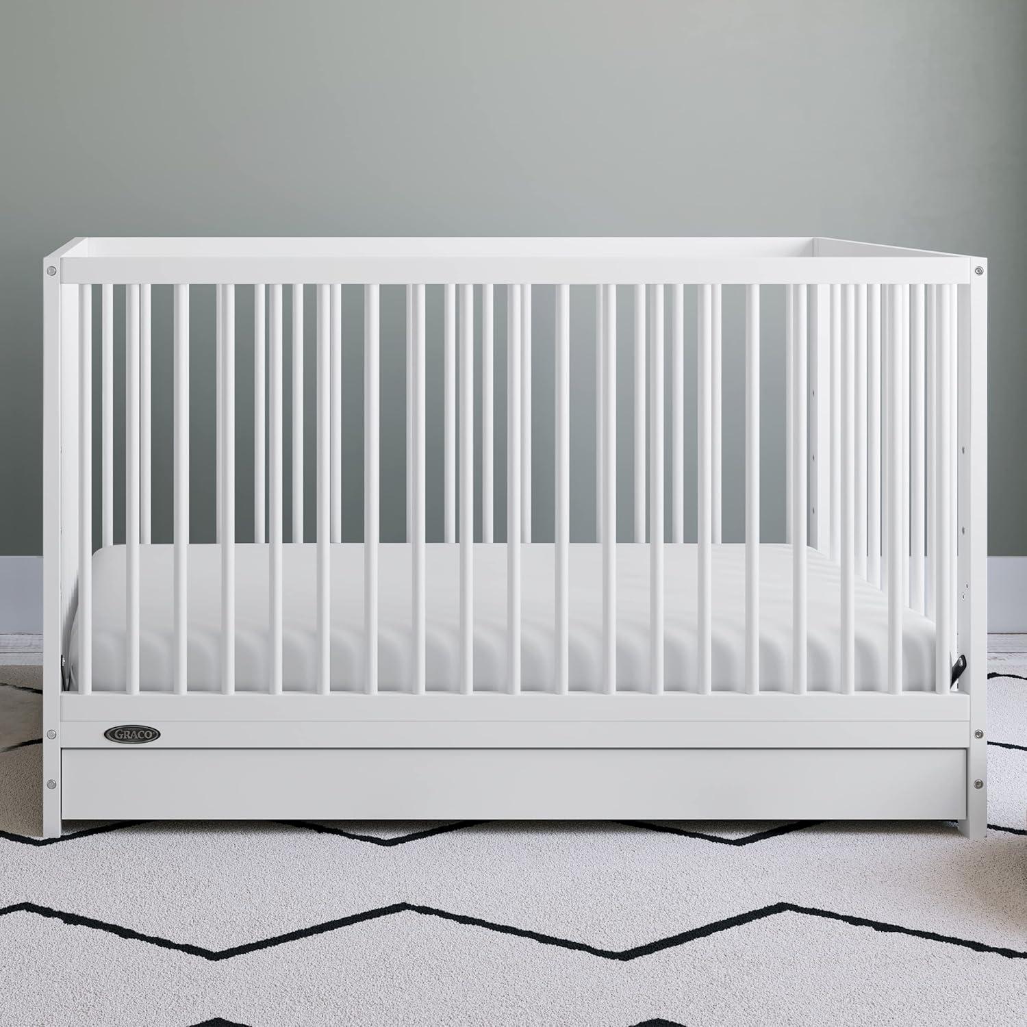 imageGraco Teddi 5in1 Convertible Crib with Drawer Driftwood GREENGUARD Gold Certified Crib with Drawer Combo FullSize Nursery Storage Drawer Converts to Toddler Bed Daybed and FullSize BedWhite