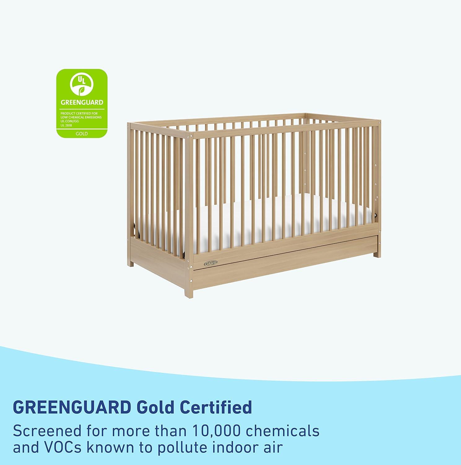 imageGraco Teddi 5in1 Convertible Crib with Drawer Driftwood GREENGUARD Gold Certified Crib with Drawer Combo FullSize Nursery Storage Drawer Converts to Toddler Bed Daybed and FullSize BedDriftwood