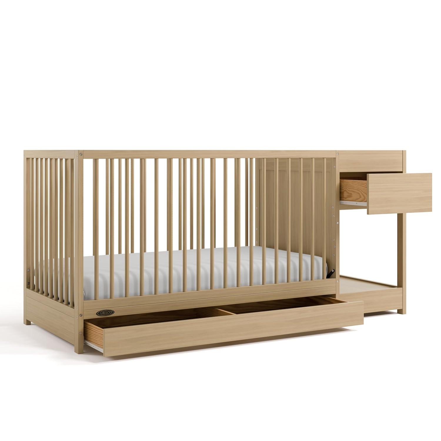 imageGraco Teddi 5in1 Convertible Crib with Drawer Driftwood GREENGUARD Gold Certified Crib with Drawer Combo FullSize Nursery Storage Drawer Converts to Toddler Bed Daybed and FullSize BedDriftwood