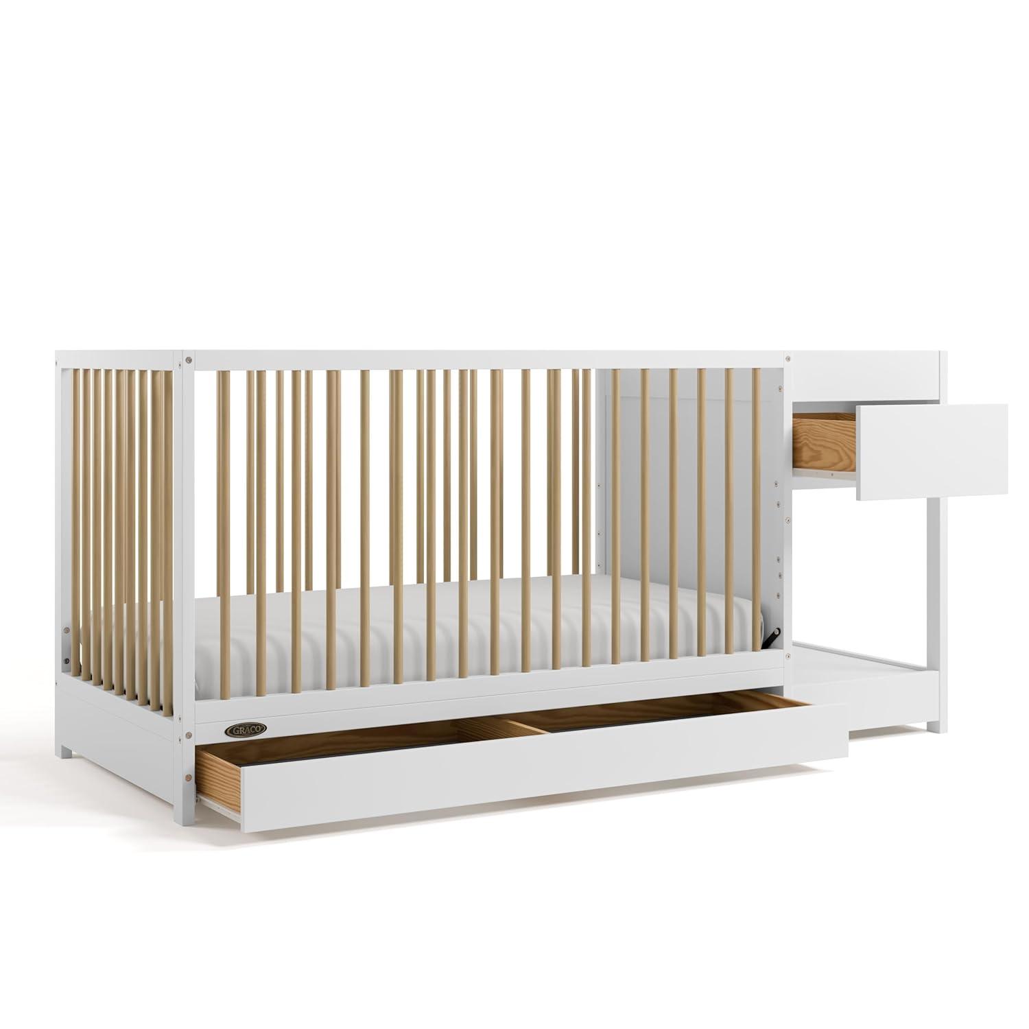 imageGraco Teddi 5in1 Convertible Crib with Drawer Driftwood GREENGUARD Gold Certified Crib with Drawer Combo FullSize Nursery Storage Drawer Converts to Toddler Bed Daybed and FullSize BedWhiteDriftwood