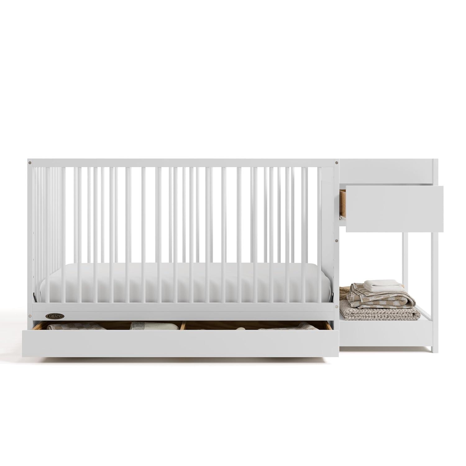 imageGraco Teddi 5in1 Convertible Crib with Drawer Driftwood GREENGUARD Gold Certified Crib with Drawer Combo FullSize Nursery Storage Drawer Converts to Toddler Bed Daybed and FullSize BedWhite