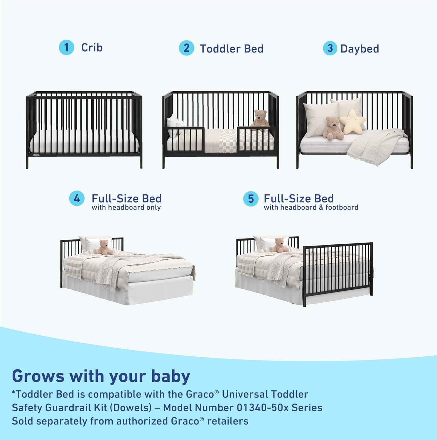 imageGraco Teddi 5in1 Convertible Crib with Drawer Driftwood GREENGUARD Gold Certified Crib with Drawer Combo FullSize Nursery Storage Drawer Converts to Toddler Bed Daybed and FullSize BedBlack