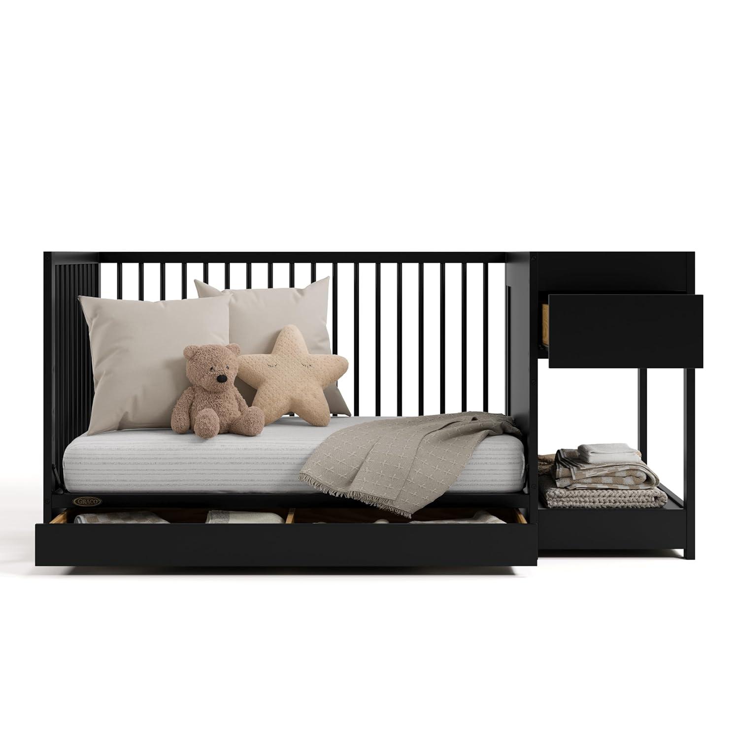 imageGraco Teddi 5in1 Convertible Crib with Drawer Driftwood GREENGUARD Gold Certified Crib with Drawer Combo FullSize Nursery Storage Drawer Converts to Toddler Bed Daybed and FullSize BedBlack