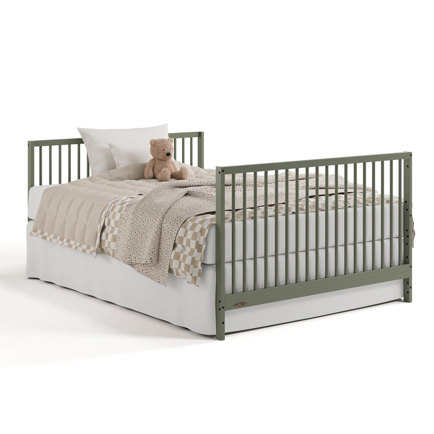 imageGraco Teddi 5in1 Convertible Crib with Drawer Driftwood GREENGUARD Gold Certified Crib with Drawer Combo FullSize Nursery Storage Drawer Converts to Toddler Bed Daybed and FullSize BedOlive