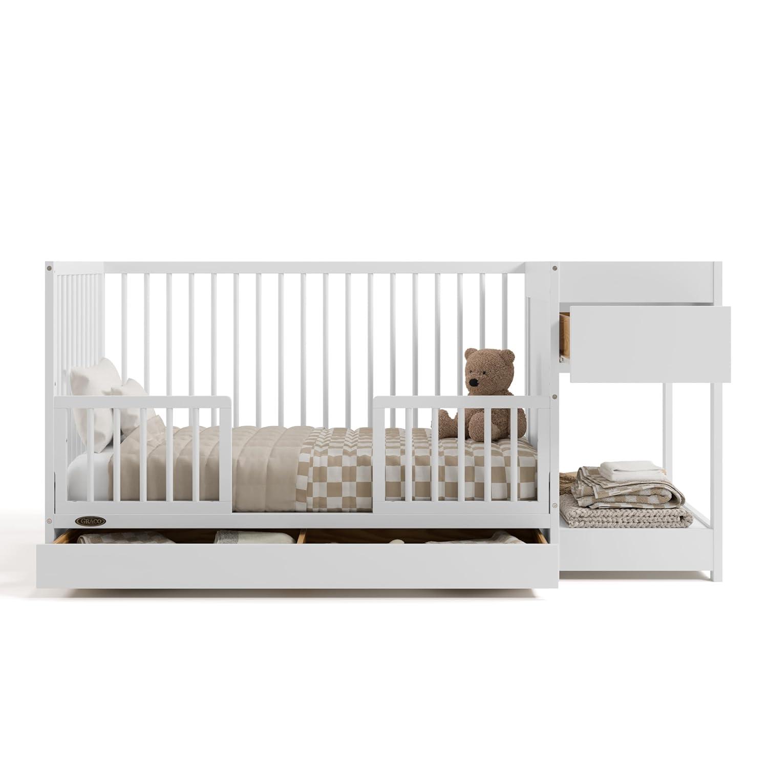 imageGraco Teddi 5in1 Convertible Crib with Drawer Driftwood GREENGUARD Gold Certified Crib with Drawer Combo FullSize Nursery Storage Drawer Converts to Toddler Bed Daybed and FullSize BedWhite