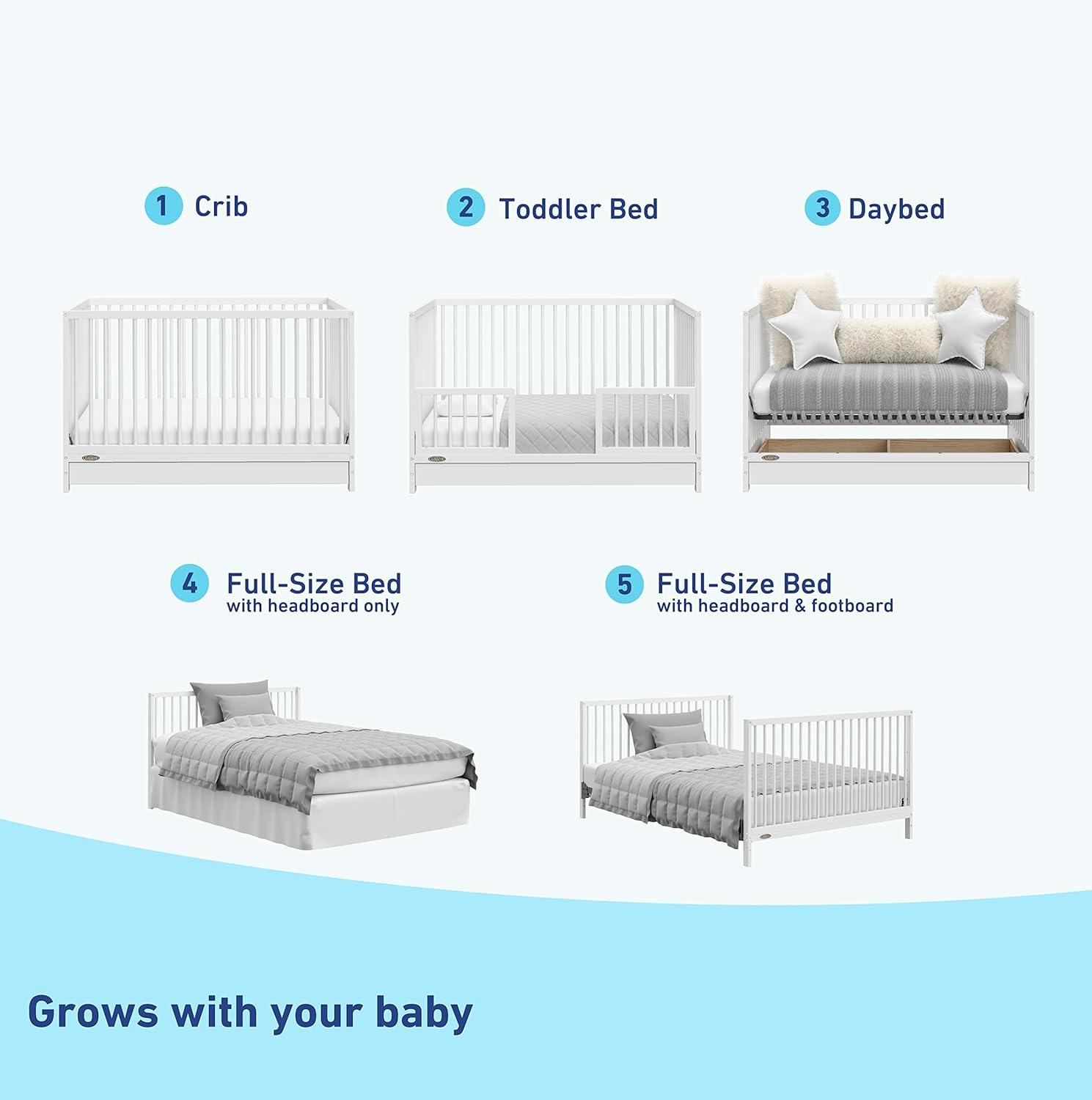 imageGraco Teddi 5in1 Convertible Crib with Drawer Driftwood GREENGUARD Gold Certified Crib with Drawer Combo FullSize Nursery Storage Drawer Converts to Toddler Bed Daybed and FullSize BedWhite