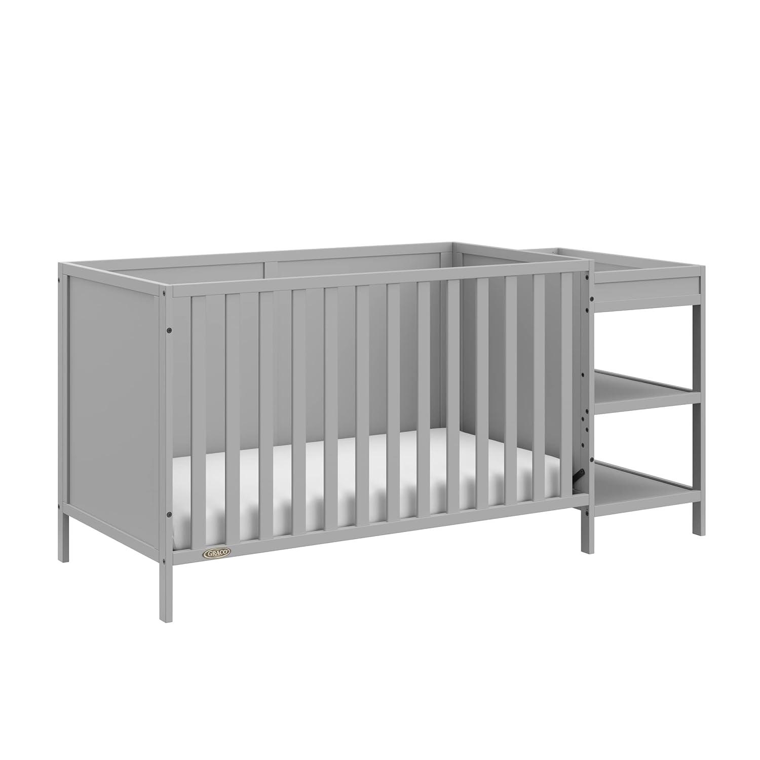 imageGraco Theo Convertible Crib with Storage Drawer Frosted Oat GREENGUARD Gold Certified Wooden Baby Crib with Drawer Converts to Toddler Bed Fits Standard Crib MattressPebble Gray