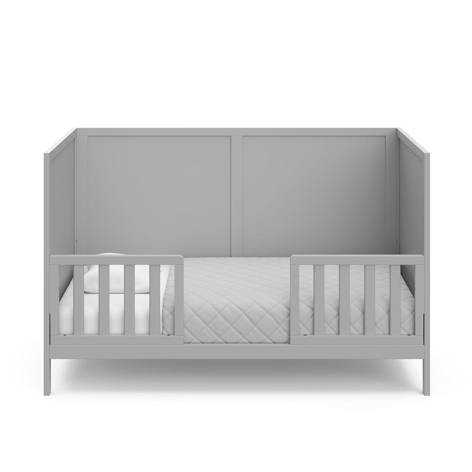 imageGraco Theo Convertible Crib with Storage Drawer Frosted Oat GREENGUARD Gold Certified Wooden Baby Crib with Drawer Converts to Toddler Bed Fits Standard Crib MattressPebble Gray
