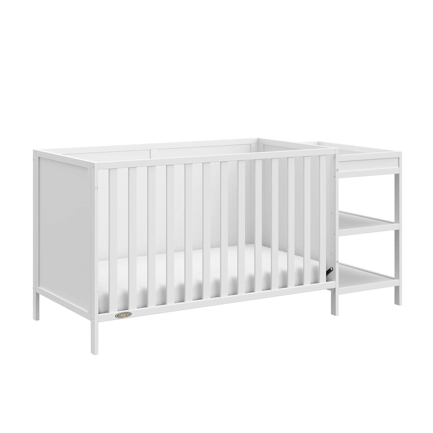 imageGraco Theo Convertible Crib with Storage Drawer Frosted Oat GREENGUARD Gold Certified Wooden Baby Crib with Drawer Converts to Toddler Bed Fits Standard Crib MattressWhite