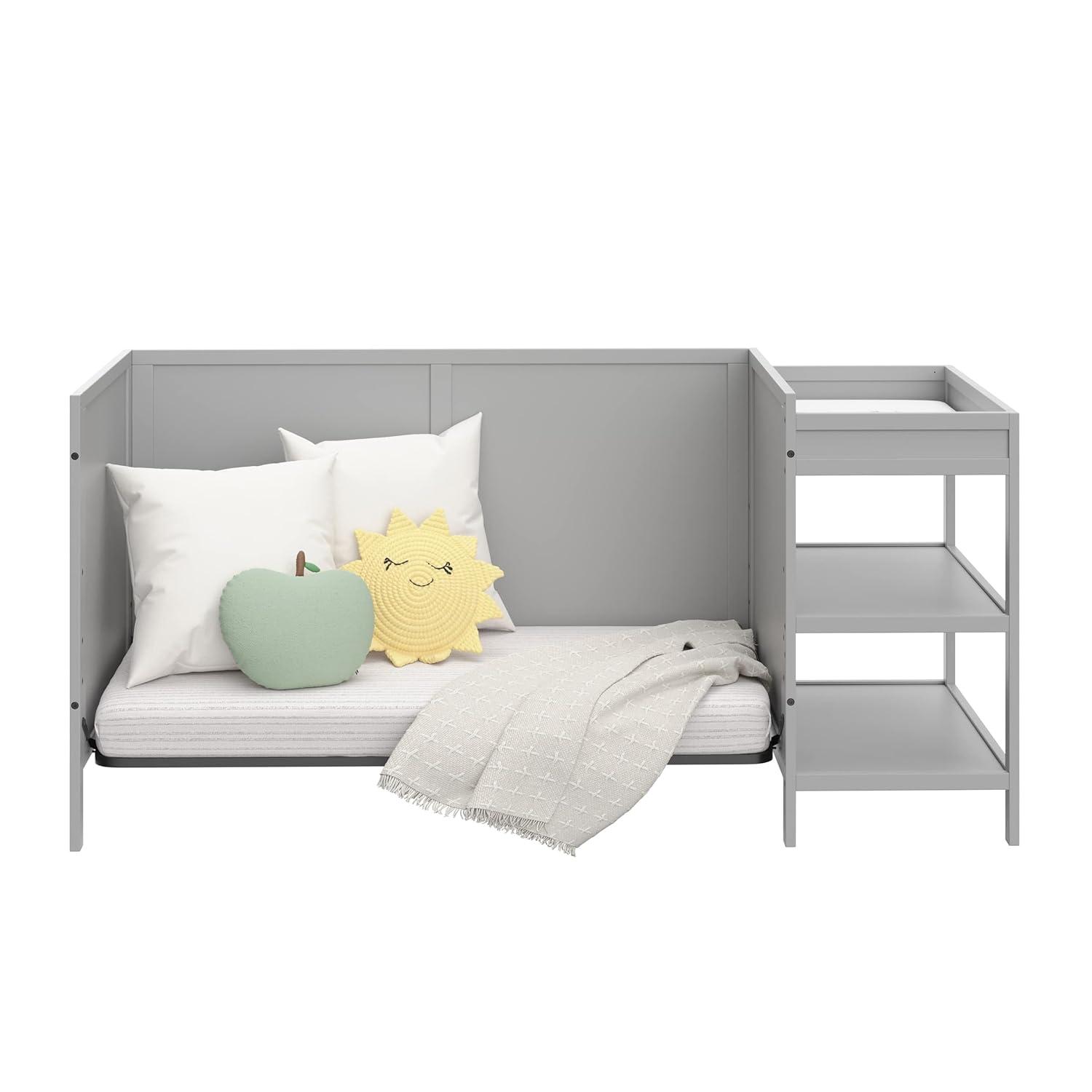 imageGraco Theo Convertible Crib with Storage Drawer Frosted Oat GREENGUARD Gold Certified Wooden Baby Crib with Drawer Converts to Toddler Bed Fits Standard Crib MattressPebble Gray