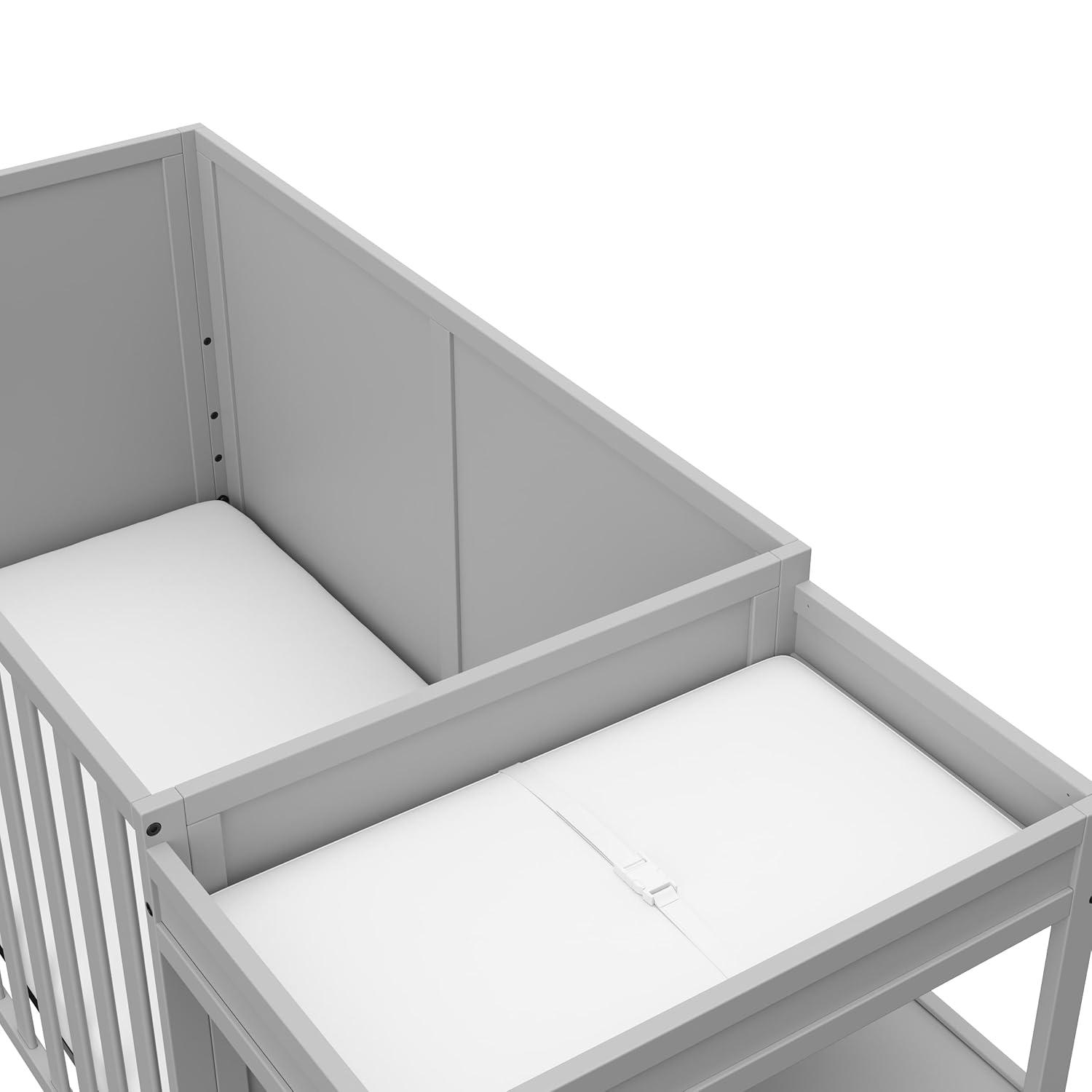 imageGraco Theo Convertible Crib with Storage Drawer Frosted Oat GREENGUARD Gold Certified Wooden Baby Crib with Drawer Converts to Toddler Bed Fits Standard Crib MattressPebble Gray