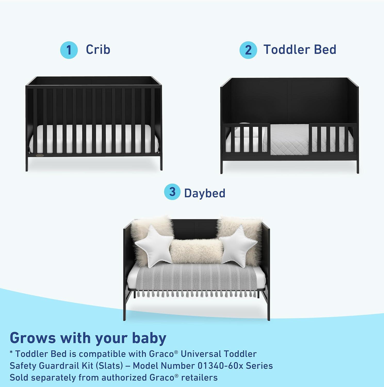 imageGraco Theo Convertible Crib with Storage Drawer Frosted Oat GREENGUARD Gold Certified Wooden Baby Crib with Drawer Converts to Toddler Bed Fits Standard Crib MattressBlack