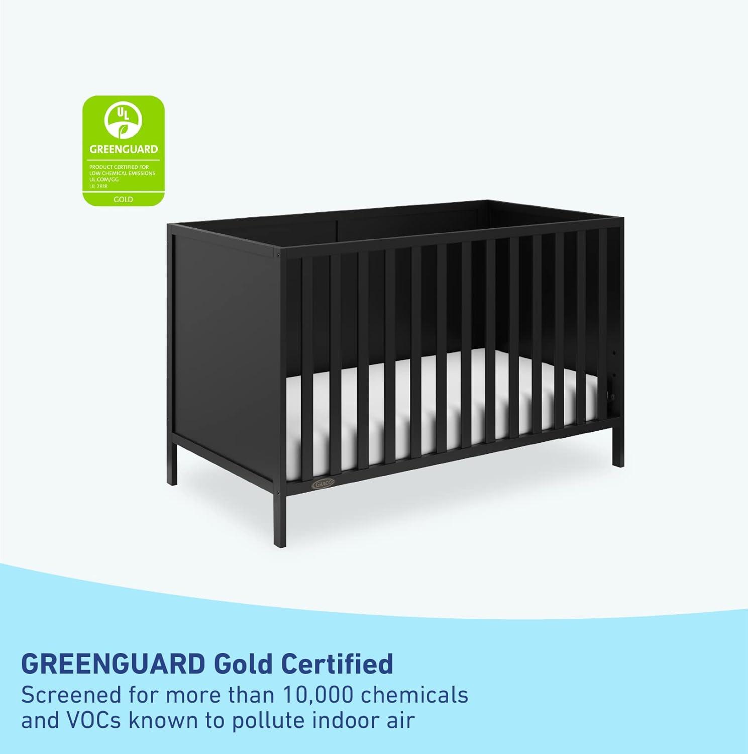imageGraco Theo Convertible Crib with Storage Drawer Frosted Oat GREENGUARD Gold Certified Wooden Baby Crib with Drawer Converts to Toddler Bed Fits Standard Crib MattressBlack