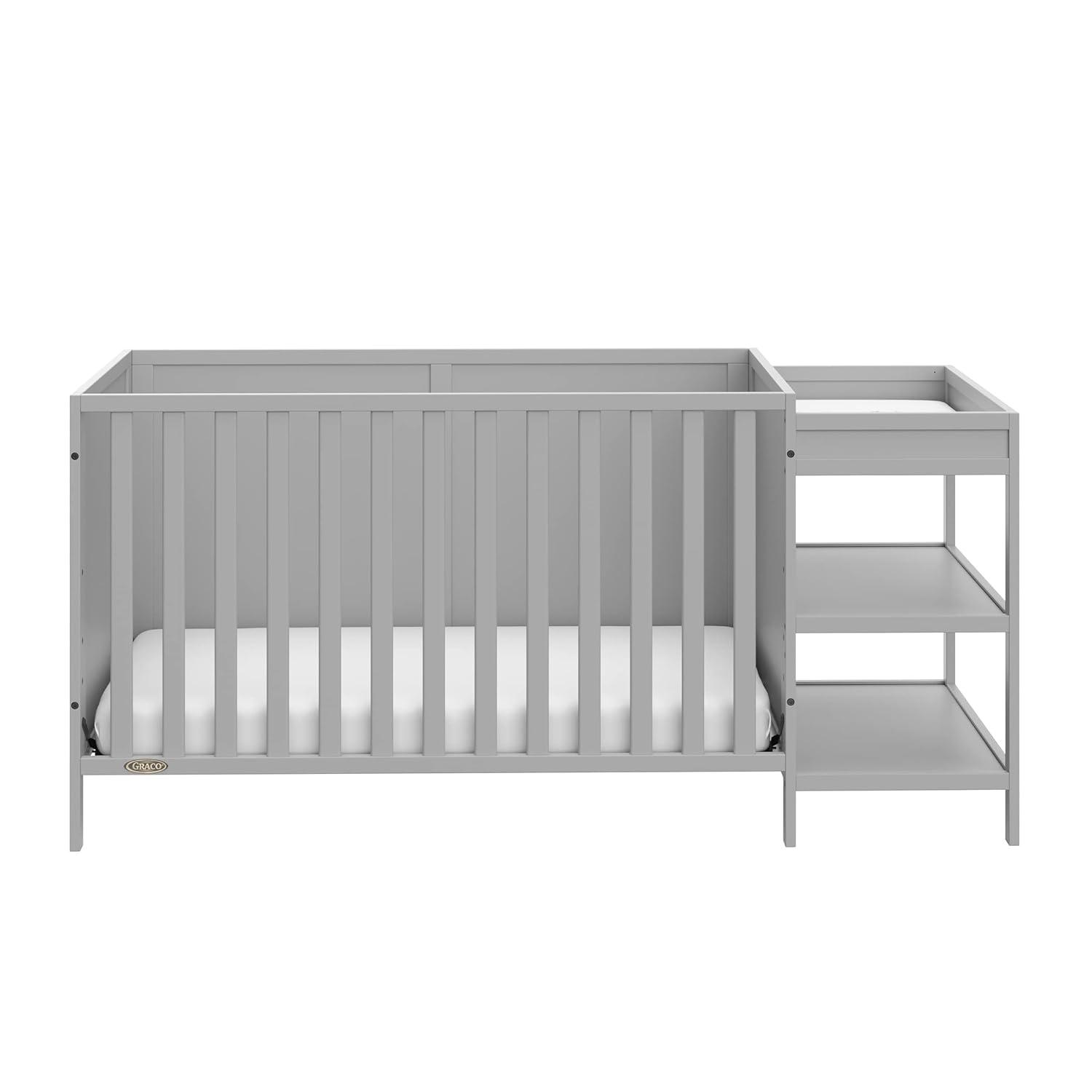 imageGraco Theo Convertible Crib with Storage Drawer Frosted Oat GREENGUARD Gold Certified Wooden Baby Crib with Drawer Converts to Toddler Bed Fits Standard Crib MattressPebble Gray
