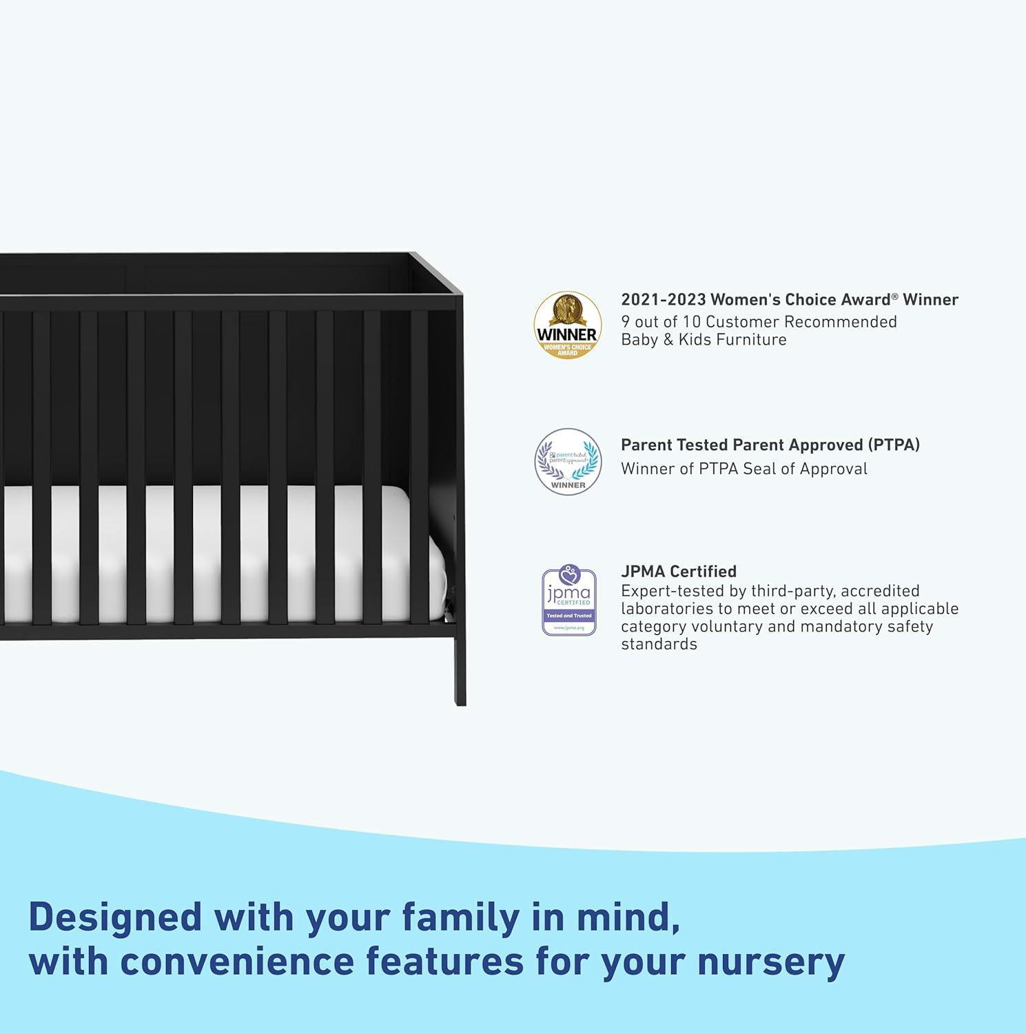 imageGraco Theo Convertible Crib with Storage Drawer Frosted Oat GREENGUARD Gold Certified Wooden Baby Crib with Drawer Converts to Toddler Bed Fits Standard Crib MattressBlack