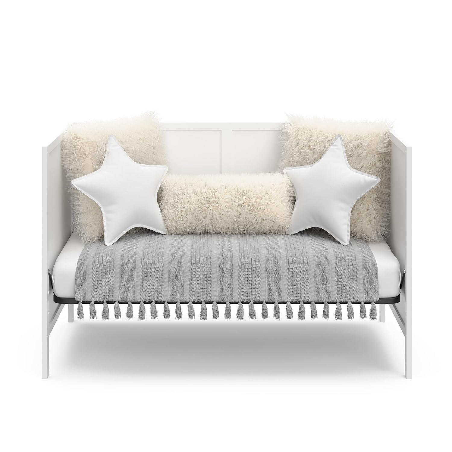 imageGraco Theo Convertible Crib with Storage Drawer Frosted Oat GREENGUARD Gold Certified Wooden Baby Crib with Drawer Converts to Toddler Bed Fits Standard Crib MattressWhite