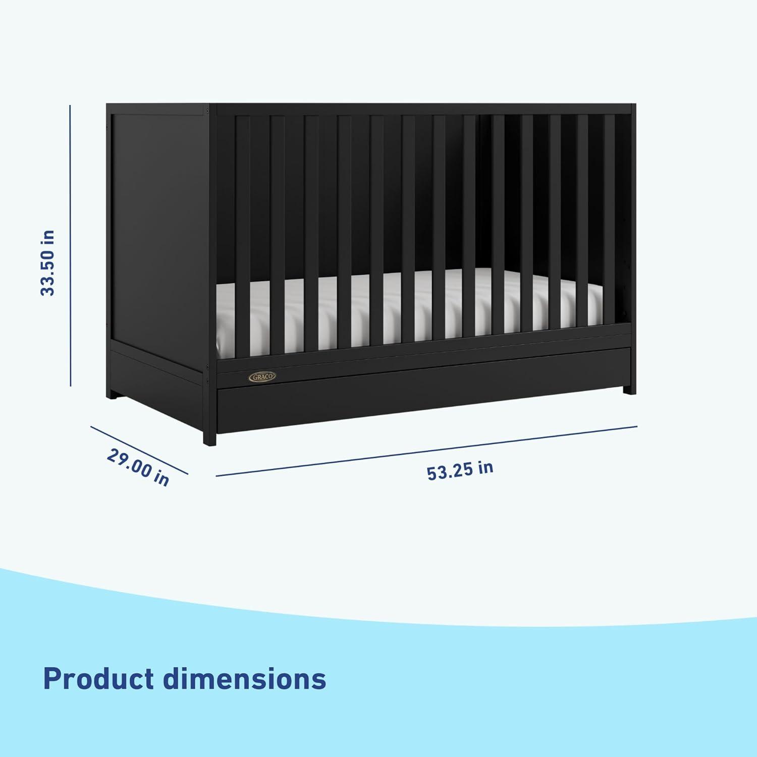 imageGraco Theo Convertible Crib with Storage Drawer Frosted Oat GREENGUARD Gold Certified Wooden Baby Crib with Drawer Converts to Toddler Bed Fits Standard Crib MattressBlack