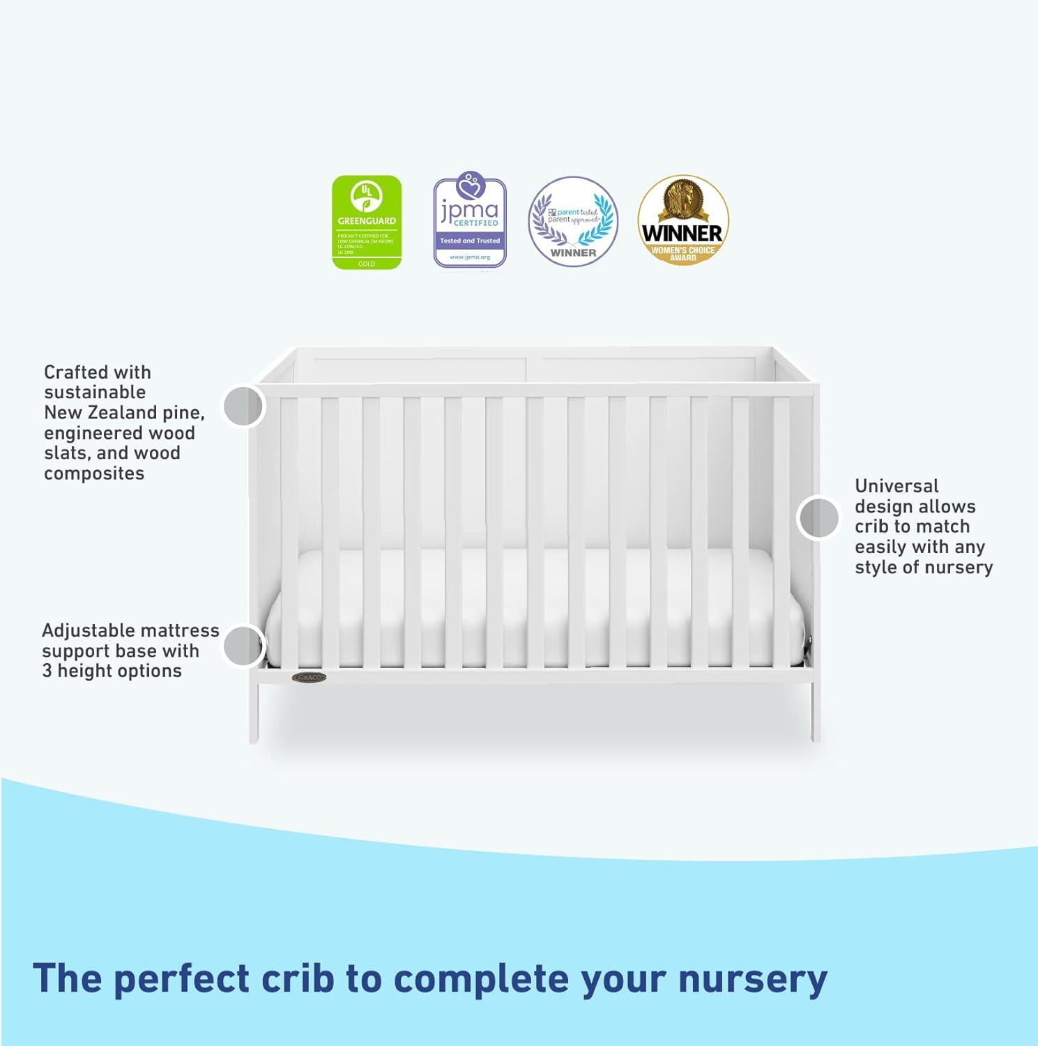 imageGraco Theo Convertible Crib with Storage Drawer Frosted Oat GREENGUARD Gold Certified Wooden Baby Crib with Drawer Converts to Toddler Bed Fits Standard Crib MattressWhite