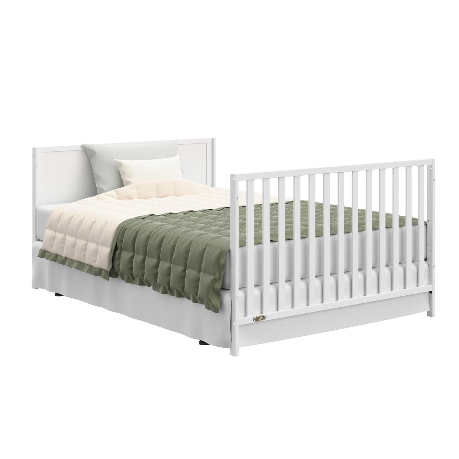 imageGraco Theo Convertible Crib with Storage Drawer Frosted Oat GREENGUARD Gold Certified Wooden Baby Crib with Drawer Converts to Toddler Bed Fits Standard Crib MattressWhite