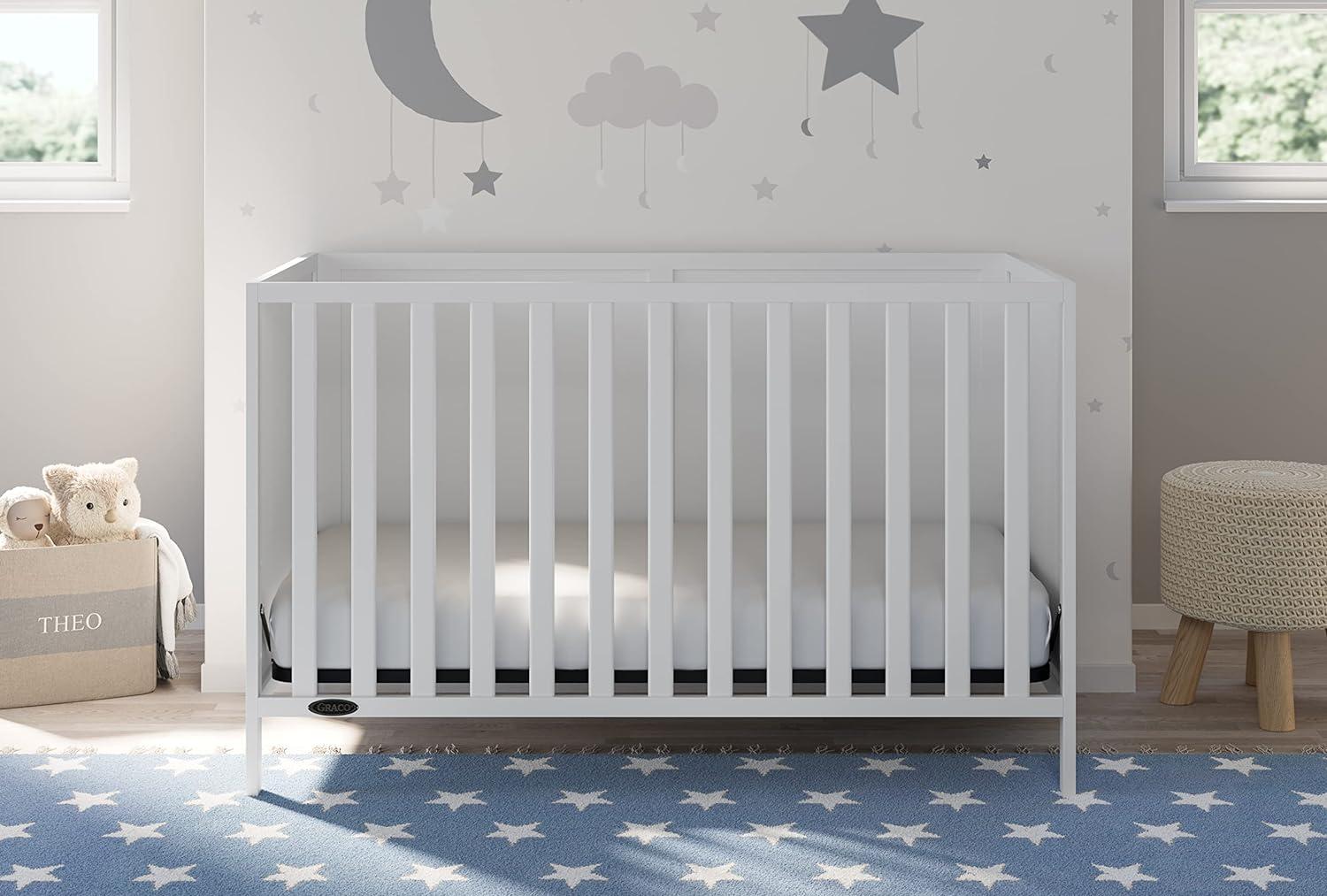 imageGraco Theo Convertible Crib with Storage Drawer Frosted Oat GREENGUARD Gold Certified Wooden Baby Crib with Drawer Converts to Toddler Bed Fits Standard Crib MattressWhite