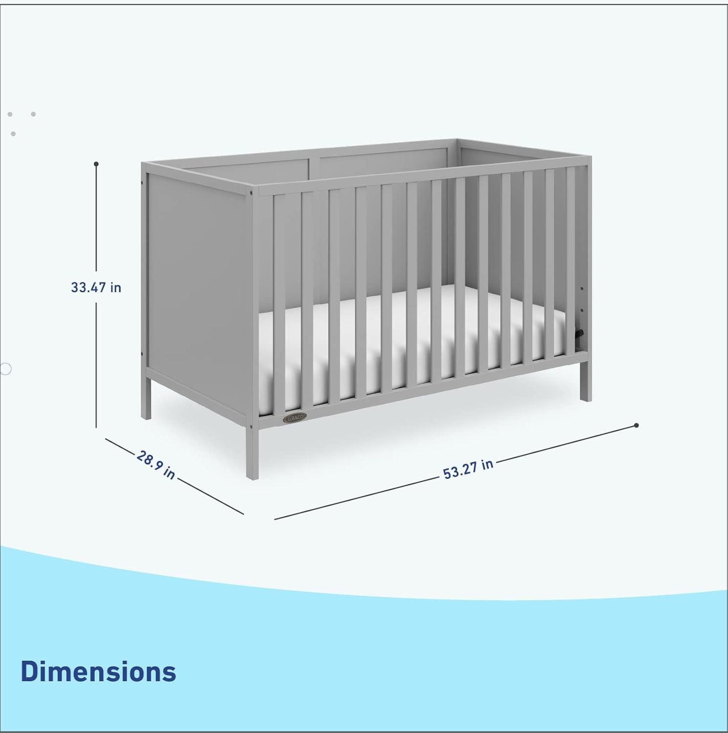 imageGraco Theo Convertible Crib with Storage Drawer Frosted Oat GREENGUARD Gold Certified Wooden Baby Crib with Drawer Converts to Toddler Bed Fits Standard Crib MattressPebble Gray