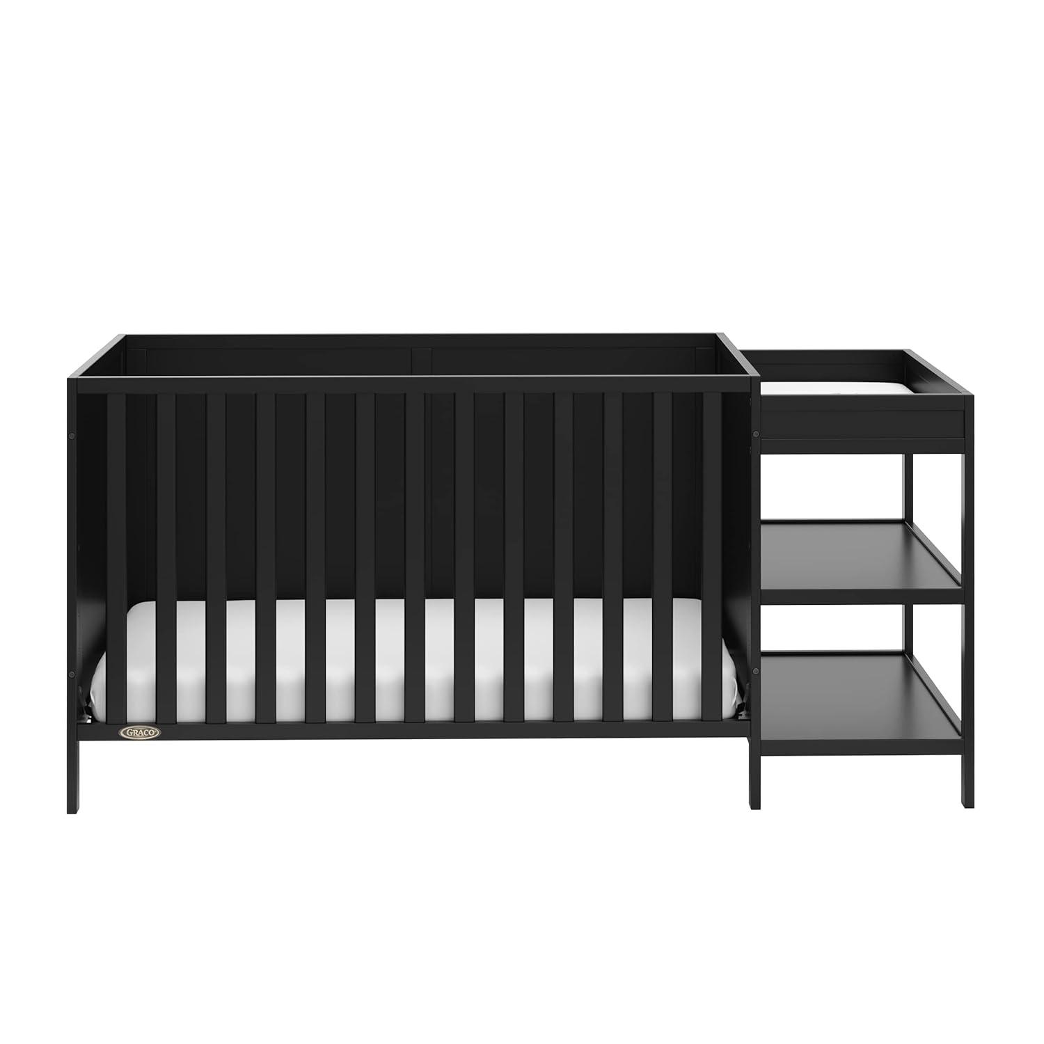 imageGraco Theo Convertible Crib with Storage Drawer Frosted Oat GREENGUARD Gold Certified Wooden Baby Crib with Drawer Converts to Toddler Bed Fits Standard Crib MattressBlack