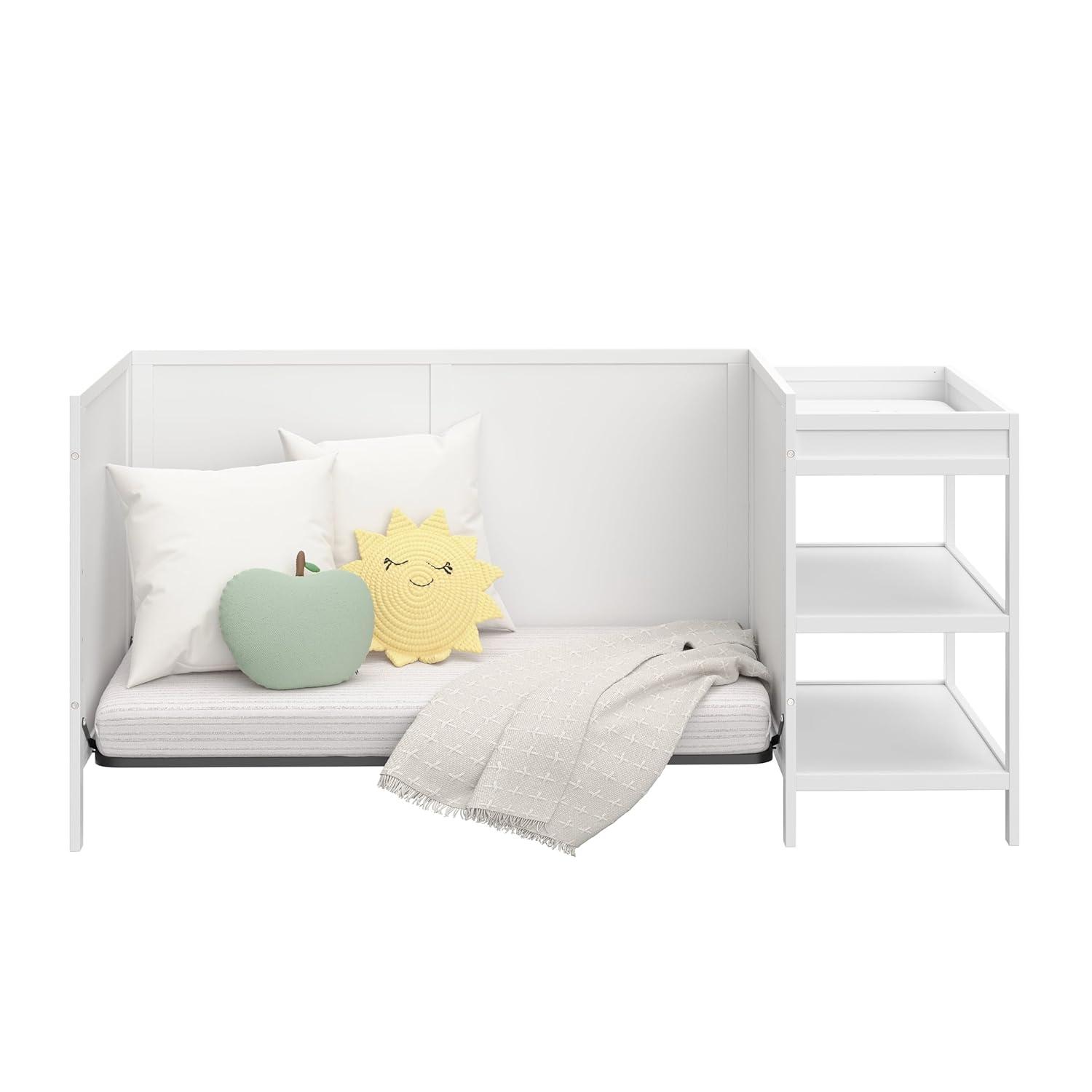 imageGraco Theo Convertible Crib with Storage Drawer Frosted Oat GREENGUARD Gold Certified Wooden Baby Crib with Drawer Converts to Toddler Bed Fits Standard Crib MattressWhite