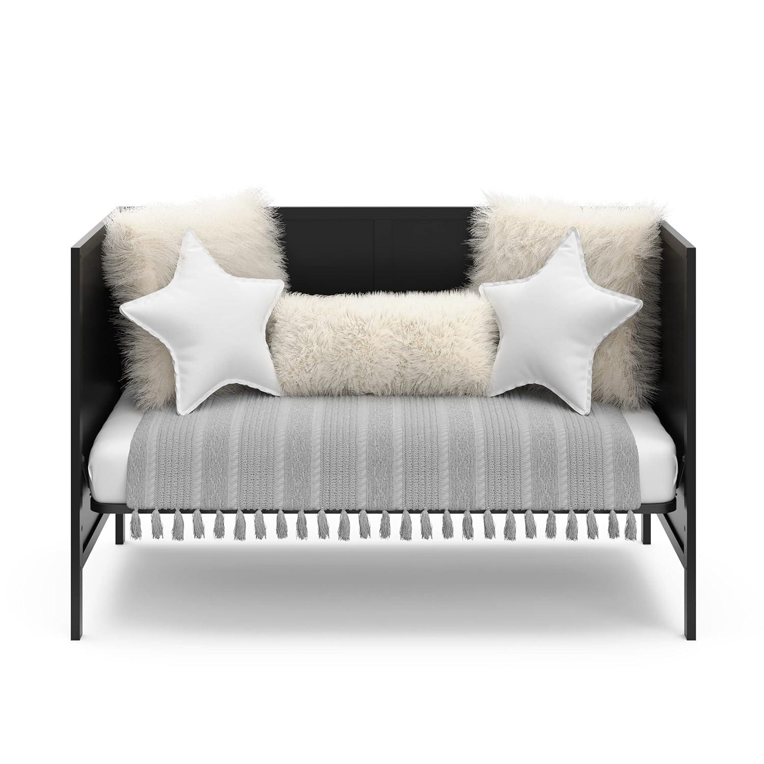 imageGraco Theo Convertible Crib with Storage Drawer Frosted Oat GREENGUARD Gold Certified Wooden Baby Crib with Drawer Converts to Toddler Bed Fits Standard Crib MattressBlack