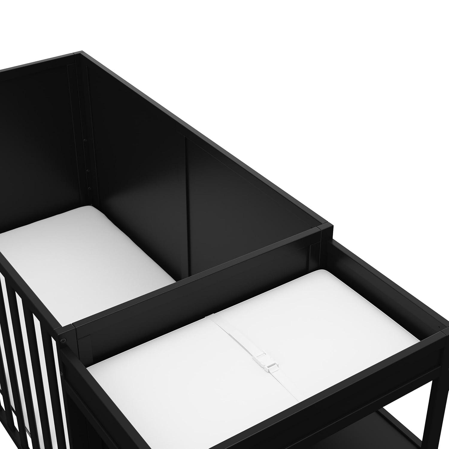 imageGraco Theo Convertible Crib with Storage Drawer Frosted Oat GREENGUARD Gold Certified Wooden Baby Crib with Drawer Converts to Toddler Bed Fits Standard Crib MattressBlack