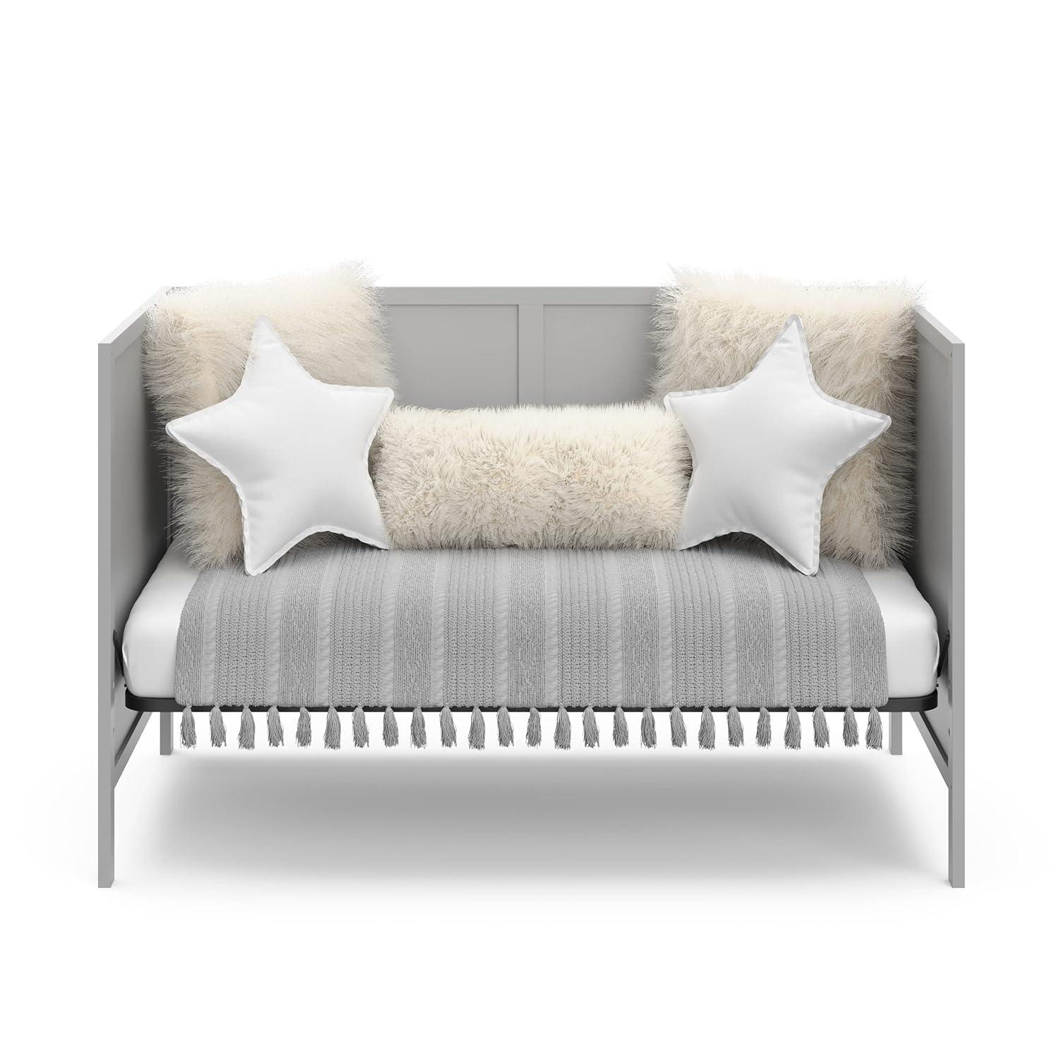 imageGraco Theo Convertible Crib with Storage Drawer Frosted Oat GREENGUARD Gold Certified Wooden Baby Crib with Drawer Converts to Toddler Bed Fits Standard Crib MattressPebble Gray