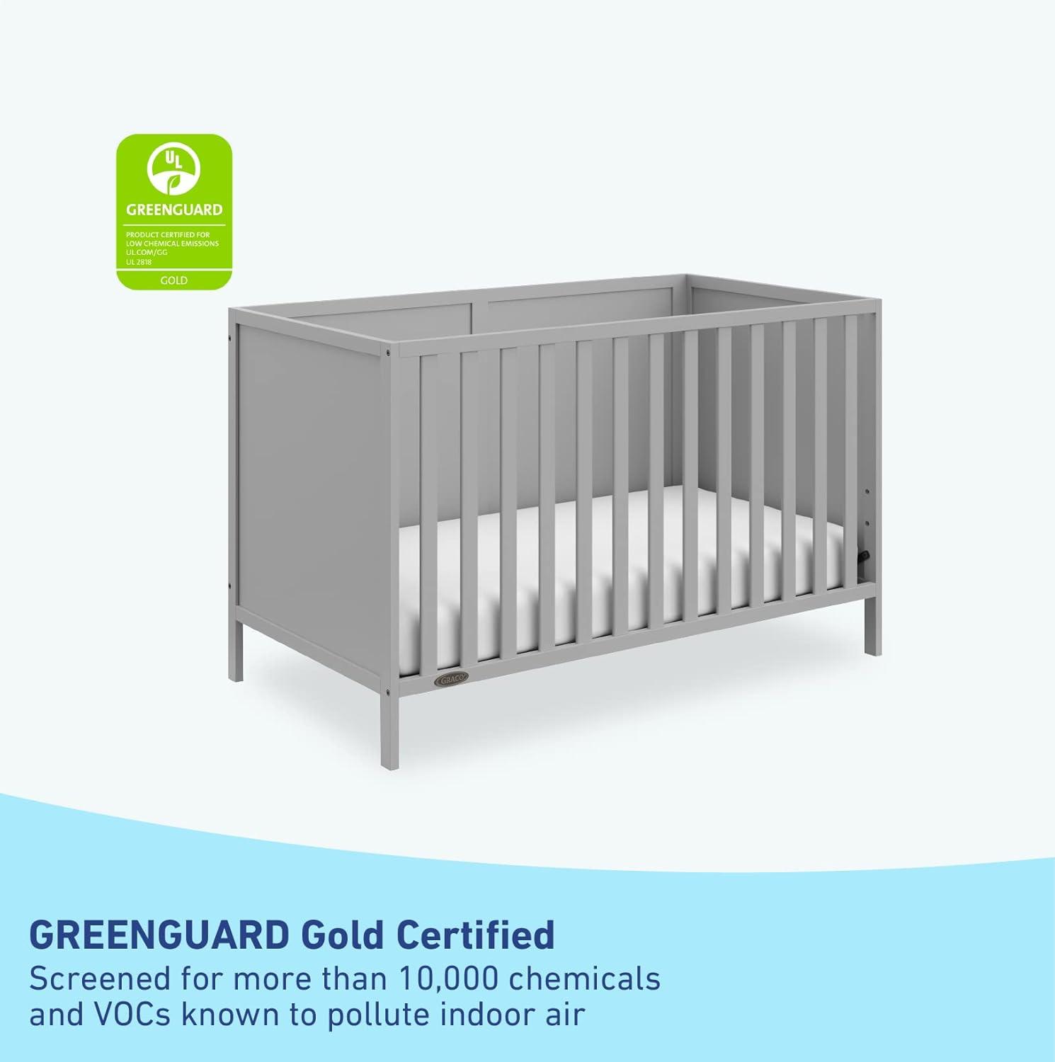 imageGraco Theo Convertible Crib with Storage Drawer Frosted Oat GREENGUARD Gold Certified Wooden Baby Crib with Drawer Converts to Toddler Bed Fits Standard Crib MattressPebble Gray