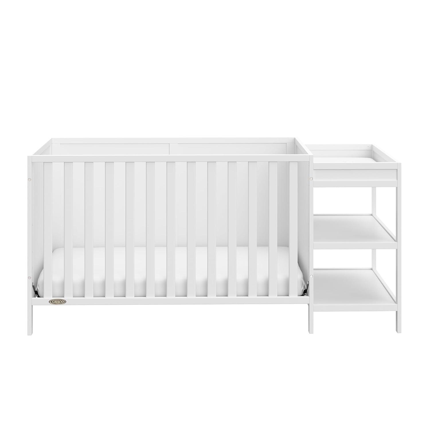 imageGraco Theo Convertible Crib with Storage Drawer Frosted Oat GREENGUARD Gold Certified Wooden Baby Crib with Drawer Converts to Toddler Bed Fits Standard Crib MattressWhite