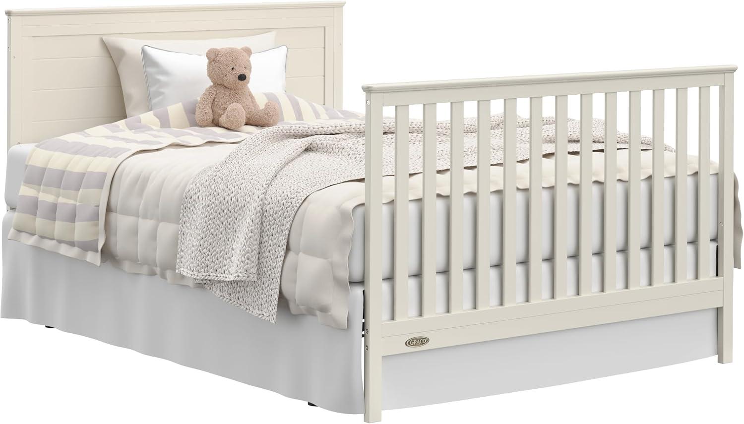 imageGraco Tristan 5in1 Convertible Crib with Drawer Frosted Oat GREENGUARD Gold Certified Fits Standard Crib Mattress Premium Handle Converts to Toddler Bed Daybed and FullSize BedFrosted Oat