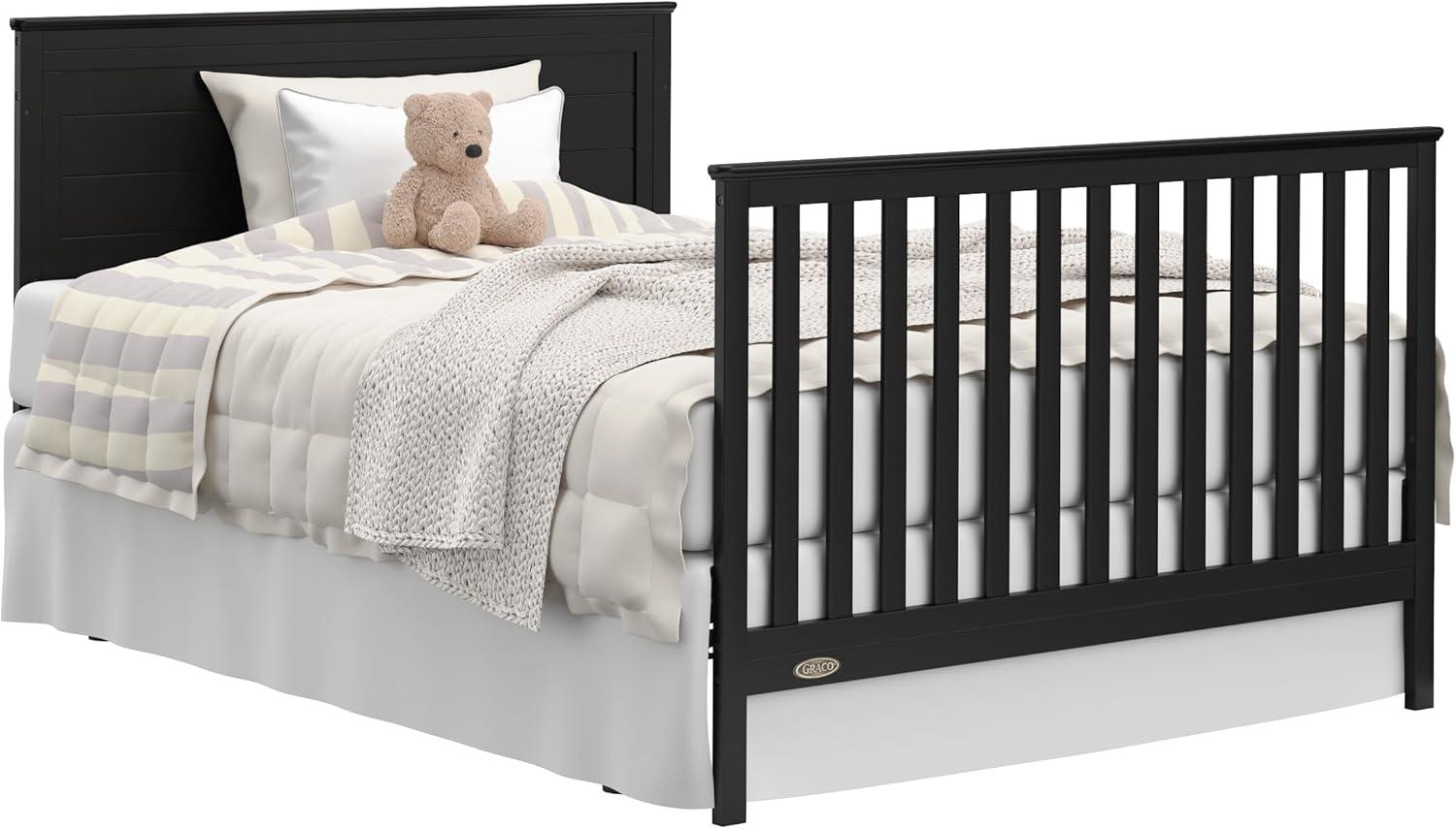 imageGraco Tristan 5in1 Convertible Crib with Drawer Frosted Oat GREENGUARD Gold Certified Fits Standard Crib Mattress Premium Handle Converts to Toddler Bed Daybed and FullSize BedBlack