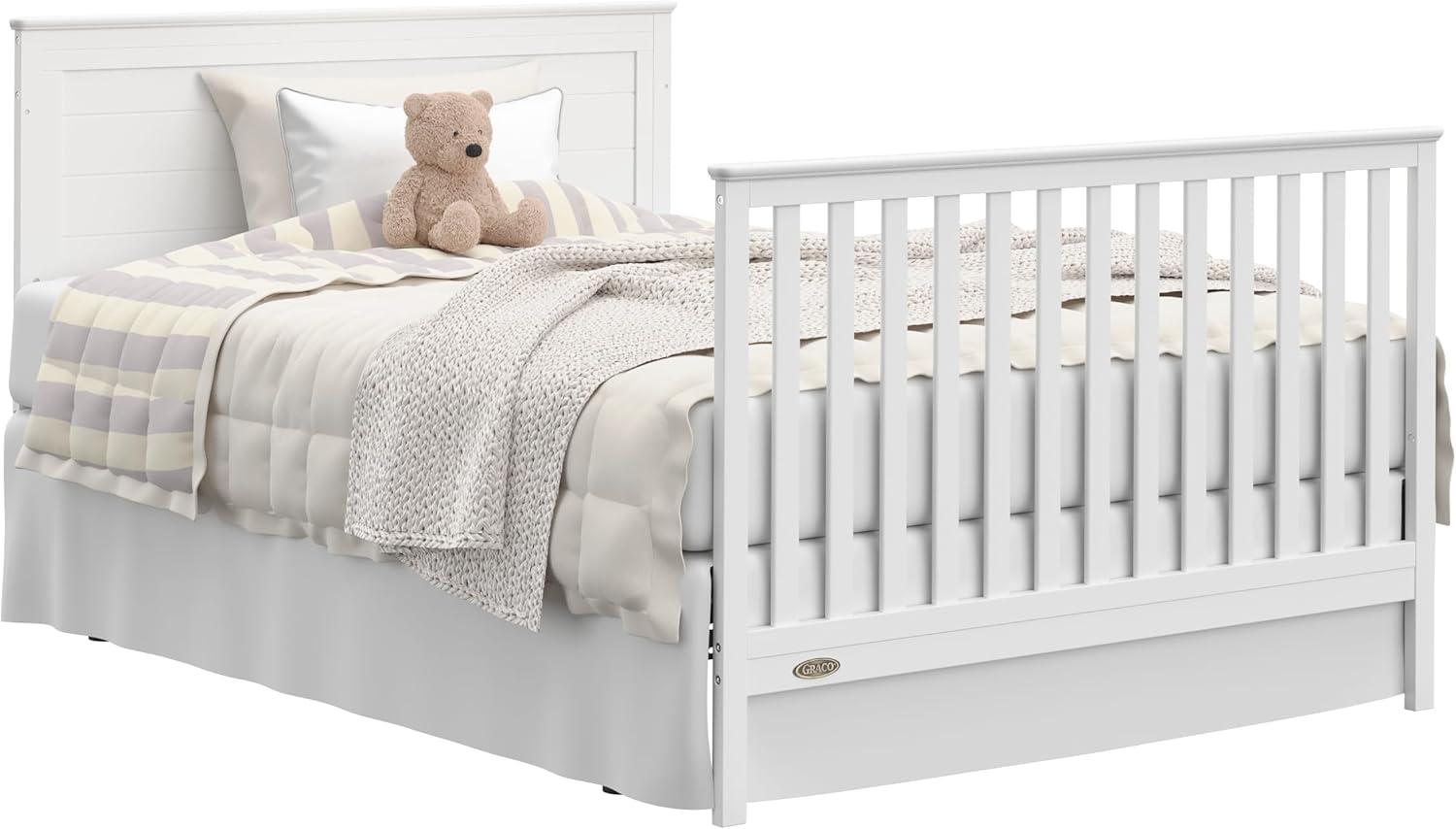 imageGraco Tristan 5in1 Convertible Crib with Drawer Frosted Oat GREENGUARD Gold Certified Fits Standard Crib Mattress Premium Handle Converts to Toddler Bed Daybed and FullSize BedWhite