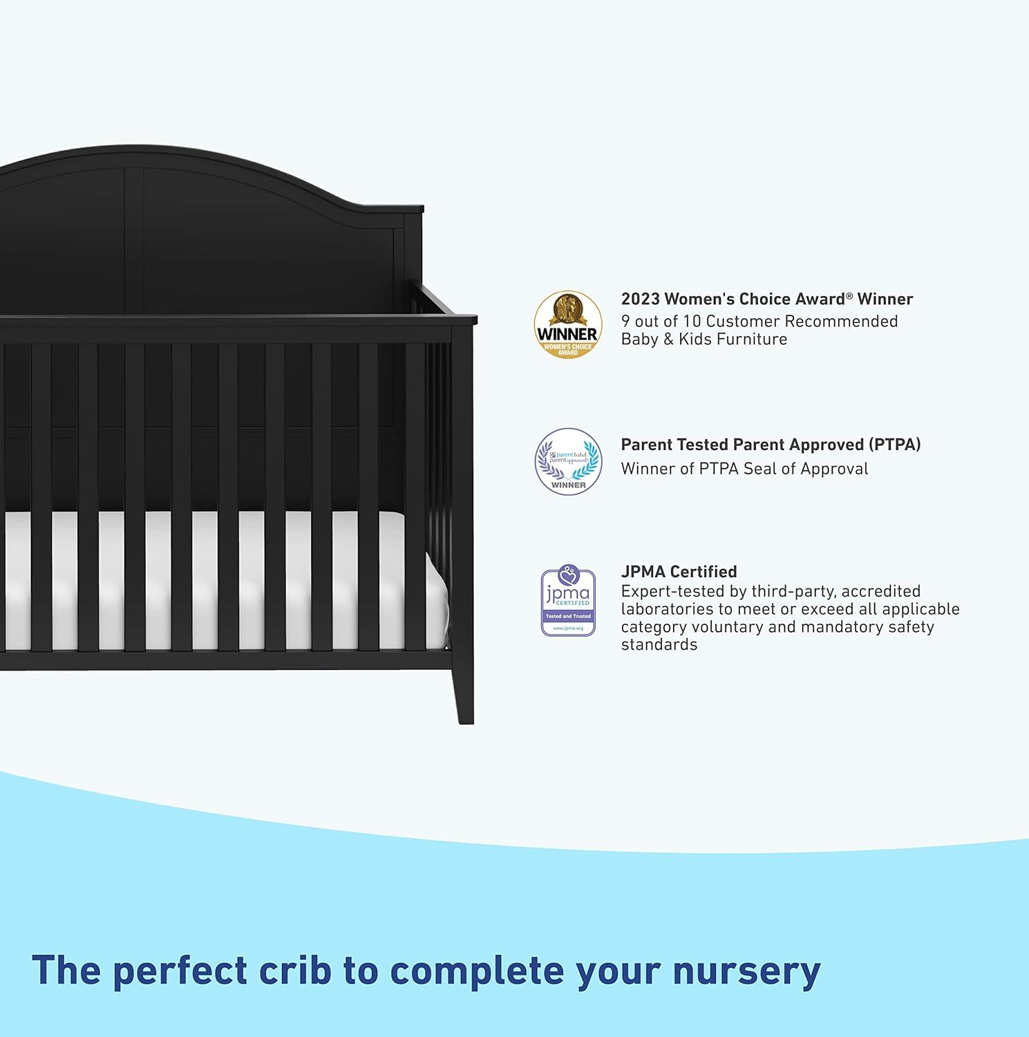 imageGraco Wilfred 5in1 Convertible Crib Black GREENGUARD Gold Certified Converts to Toddler Bed and FullSize Bed Fits Standard FullSize Crib Mattress Adjustable Mattress Support BaseBlack