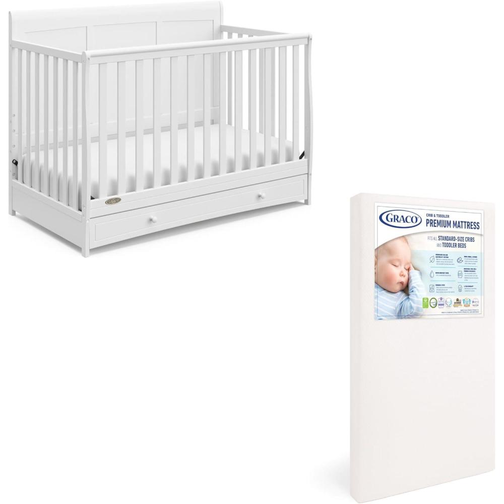 imageGraco Asheville 5in1 Convertible Crib with Drawer White GREENGUARD Gold Certified Crib with Drawer Combo FullSize Nursery Storage Drawer Converts to Toddler Bed Daybed and FullSize BedWhite