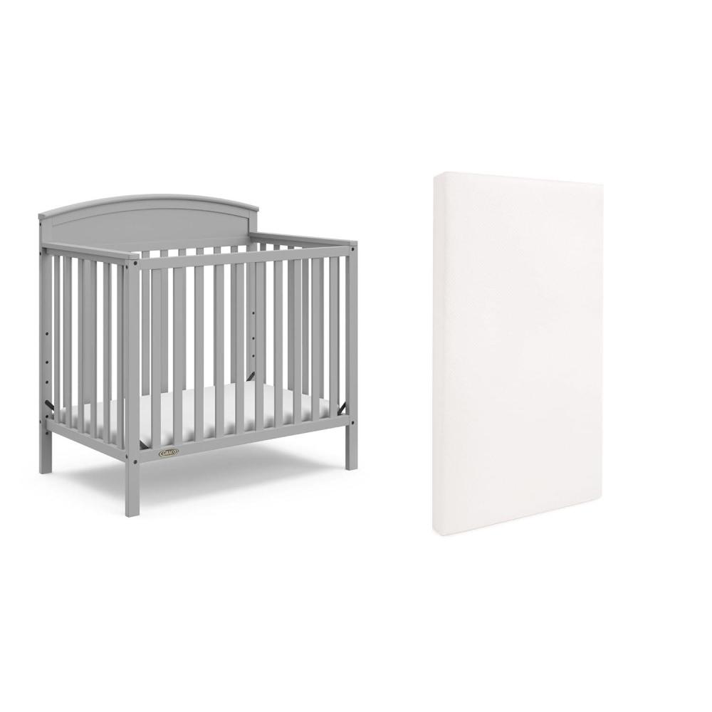 imageGraco Benton 4in1 Convertible Mini Crib with Bonus Crib Mattress White GREENGUARD Gold Certified 275Inch Mattress Included Baby Crib Converts to Twin Bed Ideal for Small SpacesPebble Gray