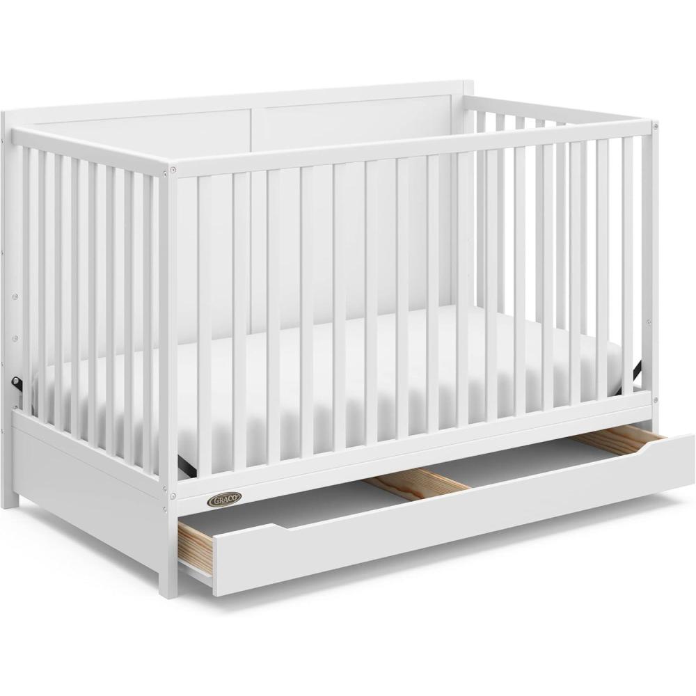 imageGraco Melrose 5in1 Convertible Crib with Drawer White GREENGUARD Gold Certified Fits Standard Crib Mattress Converts to Toddler Bed Daybed and Full Bed 4 Adjustable Mattress HeightsWhite