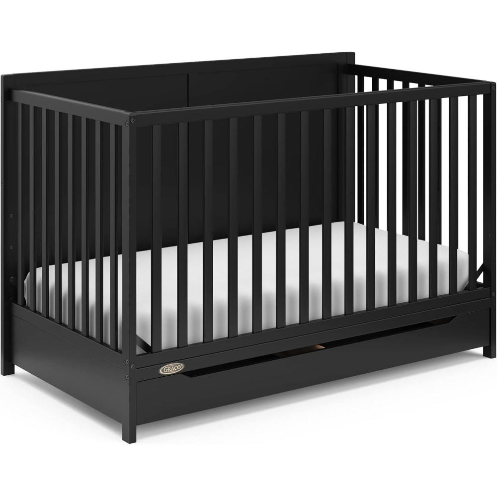 imageGraco Melrose 5in1 Convertible Crib with Drawer White GREENGUARD Gold Certified Fits Standard Crib Mattress Converts to Toddler Bed Daybed and Full Bed 4 Adjustable Mattress HeightsBlack