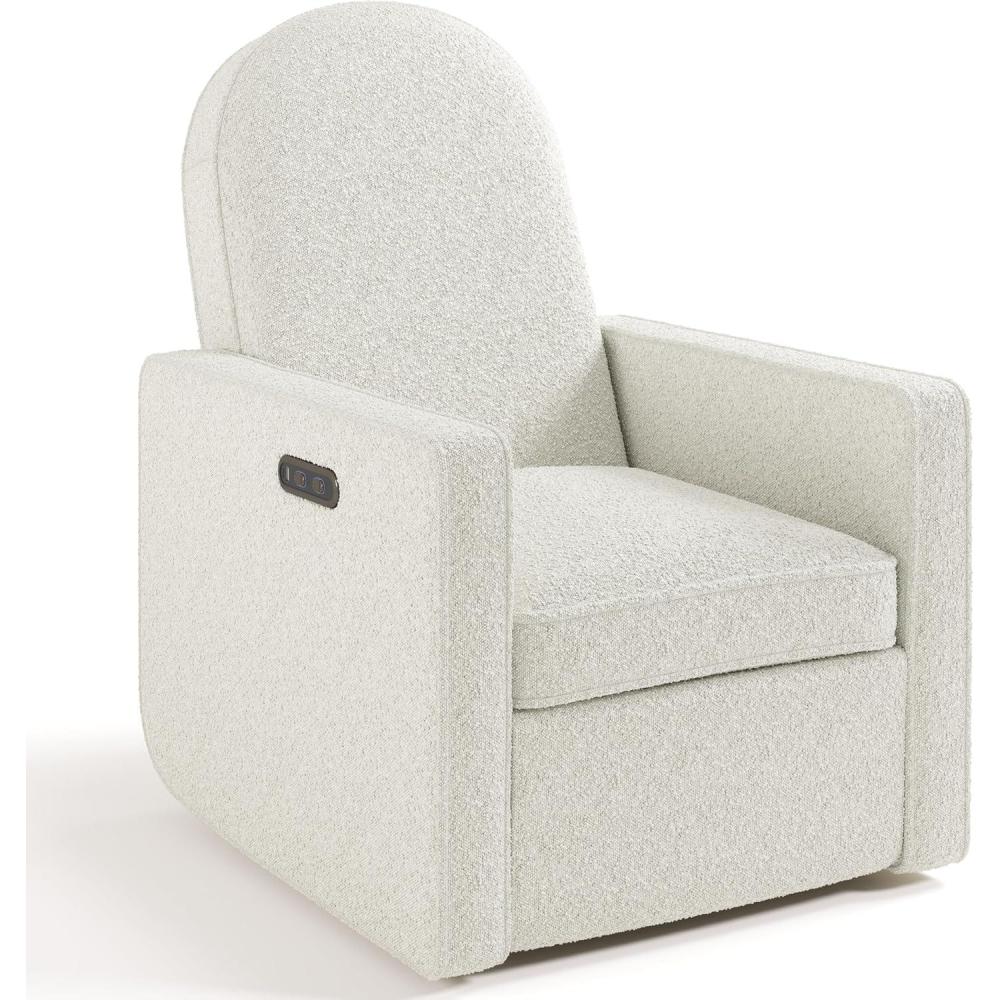 imageGraco Olivia SmallSpaces Premium Nursery Power Recliner Swivel Glider Ivory Boucle Smaller Profile for Smaller Rooms Upholstered Power Recliner Chair USB Charging Port Durable Metal BaseIvory Boucle