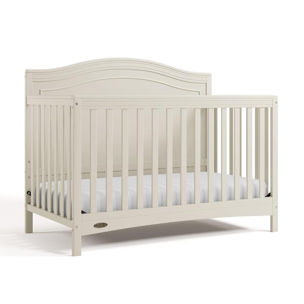imageGraco Paris 4in1 Convertible Crib GREENGUARD Gold Certified Converts to Toddler Bed Daybed and Full Bed Fits Standard Crib Mattress Adjustable Mattress Base Frosted OatFrosted Oat
