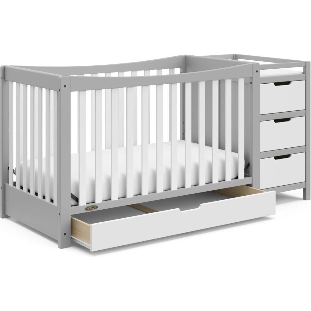 imageGraco Remi 4in1 Convertible Crib ampamp Changer White GREENGUARD Gold Certified Fits Standard Crib Mattress Converts to Toddler Bed and Full Bed 4 Adjustable Mattress HeightsPebble Gray White