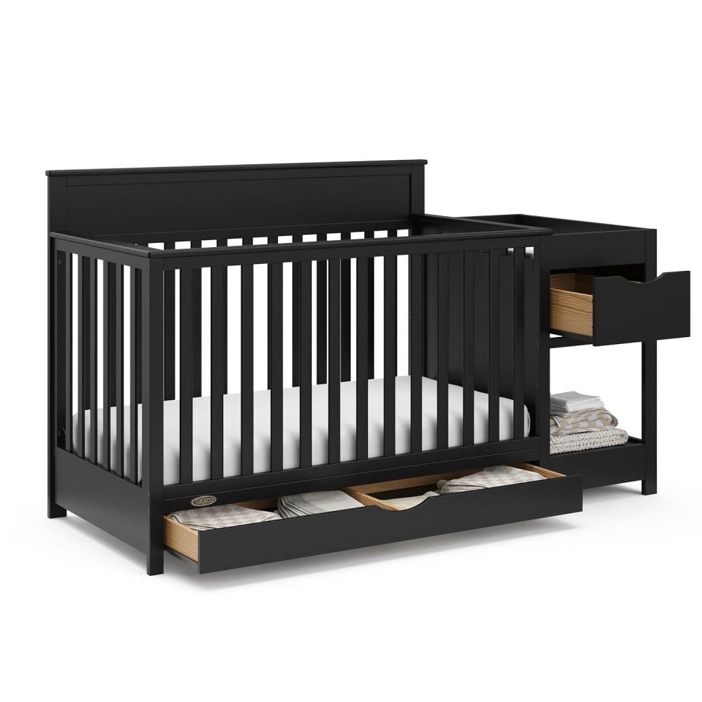 imageGraco Shiloh 5in1 Convertible Crib ampamp Changer with Drawer Driftwood GREENGUARD Gold Certified Baby Crib Crafted from Wood Converts to Toddler Bed Daybed and FullSize BedBlack