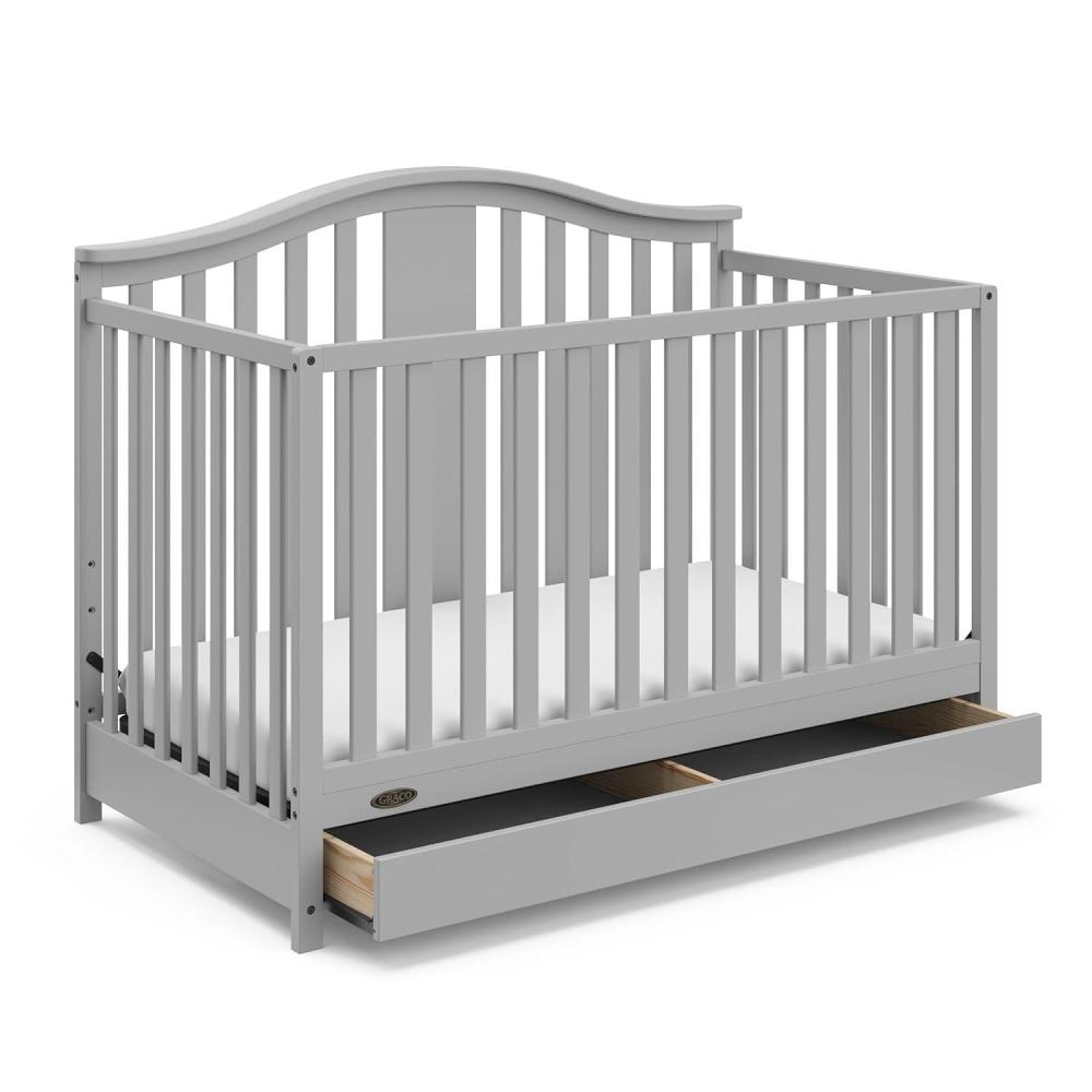 imageGraco Solano 4in1 Convertible Crib with Drawer Pebble Gray GREENGUARD Gold Certified Includes FullSize Nursery Storage DrawerPebble Gray
