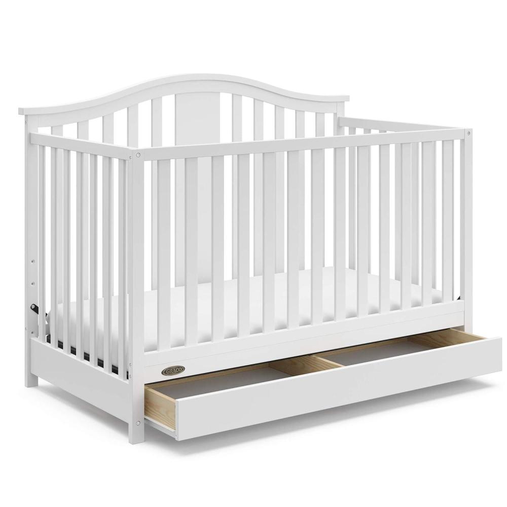 imageGraco Solano 4in1 Convertible Crib with Drawer Pebble Gray GREENGUARD Gold Certified Includes FullSize Nursery Storage DrawerWhite
