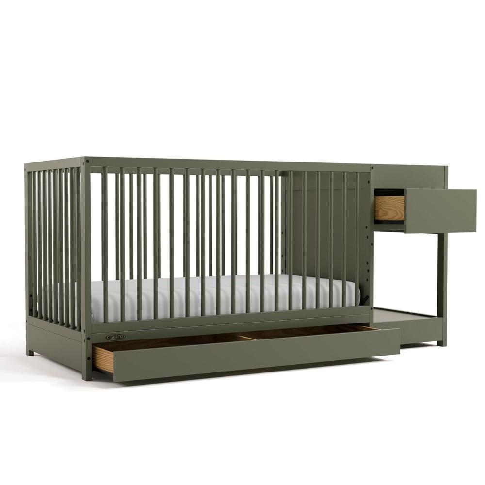 imageGraco Teddi 5in1 Convertible Crib with Drawer Driftwood GREENGUARD Gold Certified Crib with Drawer Combo FullSize Nursery Storage Drawer Converts to Toddler Bed Daybed and FullSize BedOlive