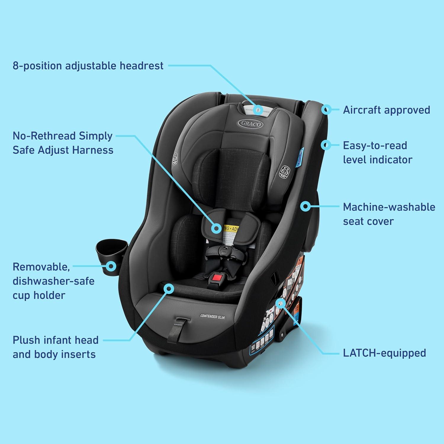 imageGraco Contender Slim Convertible Car Seat West Point Lightweight Travel Car Seat with Compact SpaceSaving Design RearFacing 540 lbs ForwardFacing 2265 lbs Easy to Transfer FAA ApprovedWest Point 20