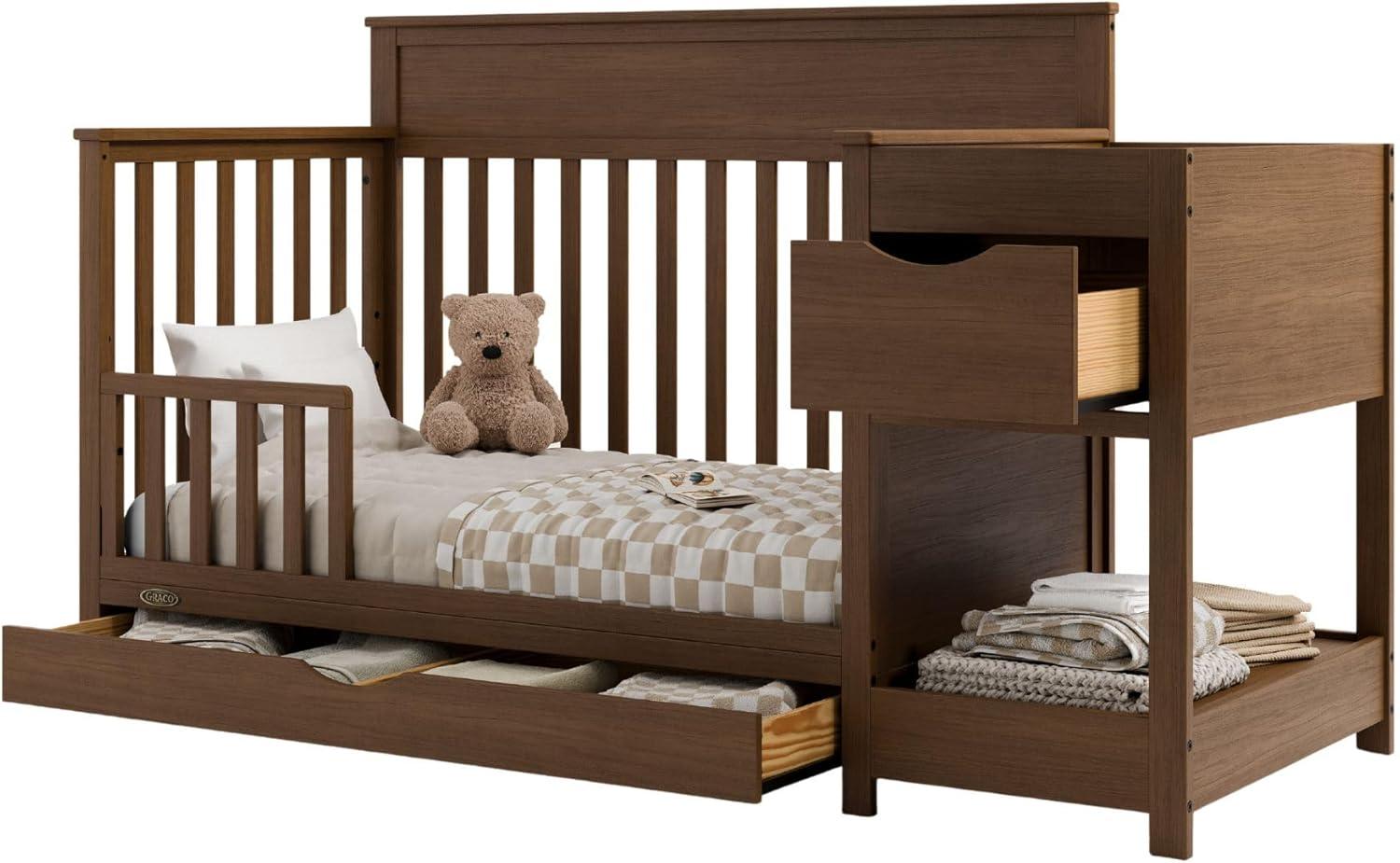 imageGraco Storkcraft Toddler Safety Guardrail with Slats White GREENGUARD Gold Certified Converts Compatible Storkcraft Crib to Toddler Bed Each Guardrail Sold IndividuallyHazelnut