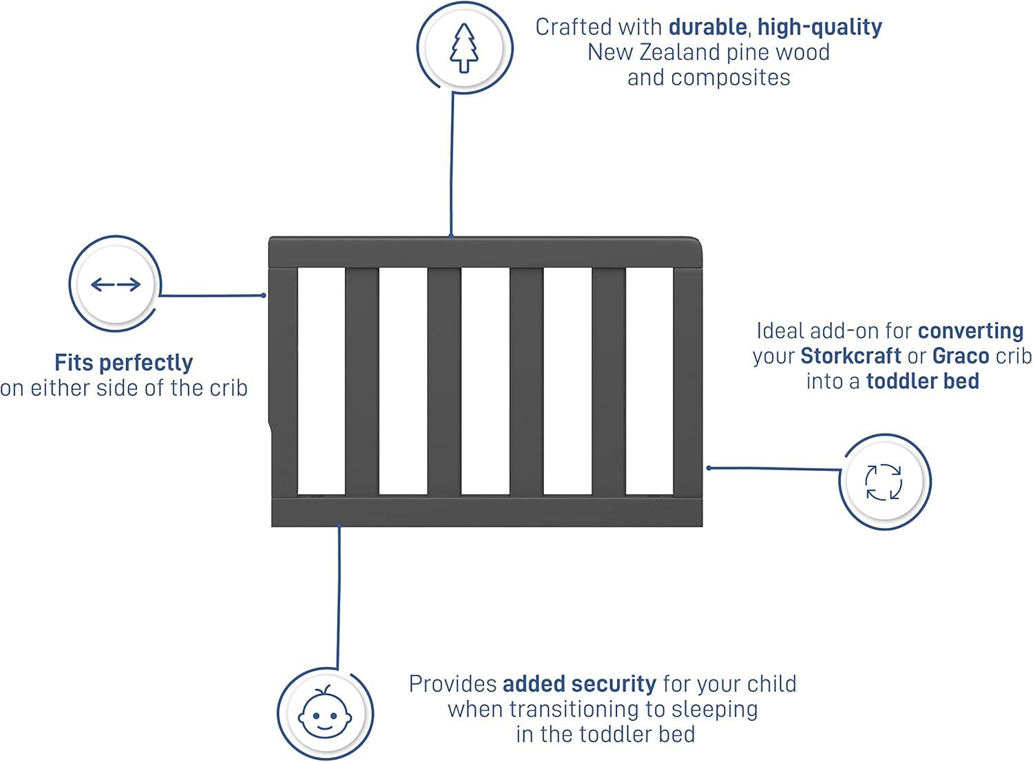 imageGraco Storkcraft Toddler Safety Guardrail with Slats White GREENGUARD Gold Certified Converts Compatible Storkcraft Crib to Toddler Bed Each Guardrail Sold IndividuallyGrey